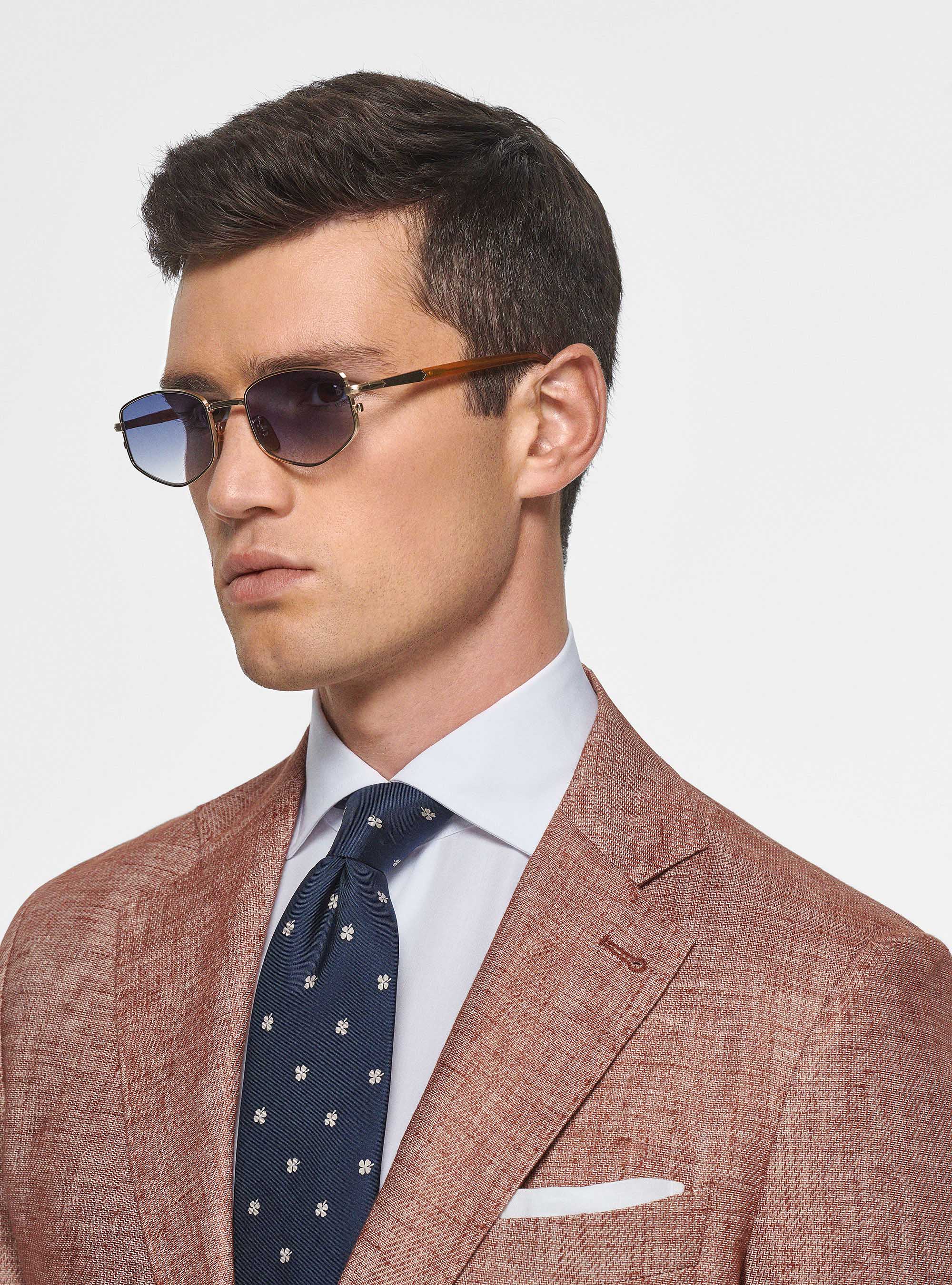 Linen and slub cotton blazer, TERRACOTTA