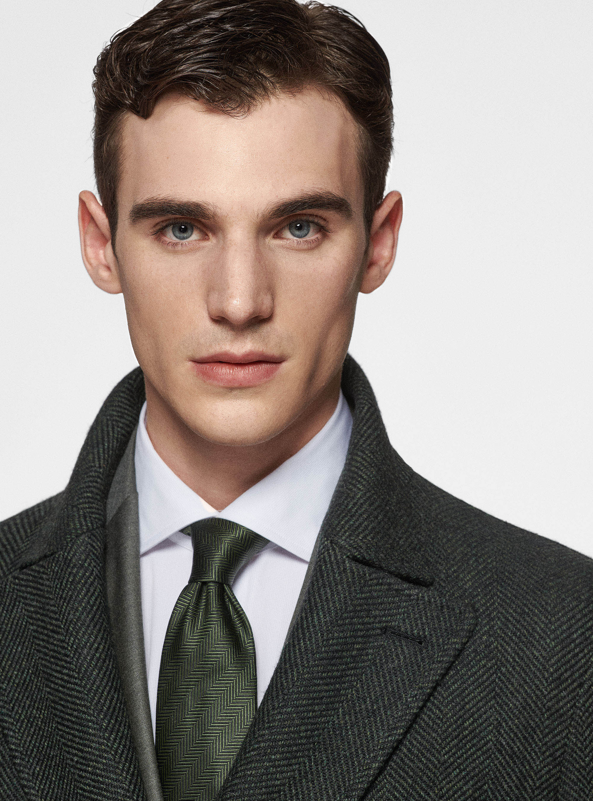 Cappotto doppiopetto in misto lana spigata, VERDE