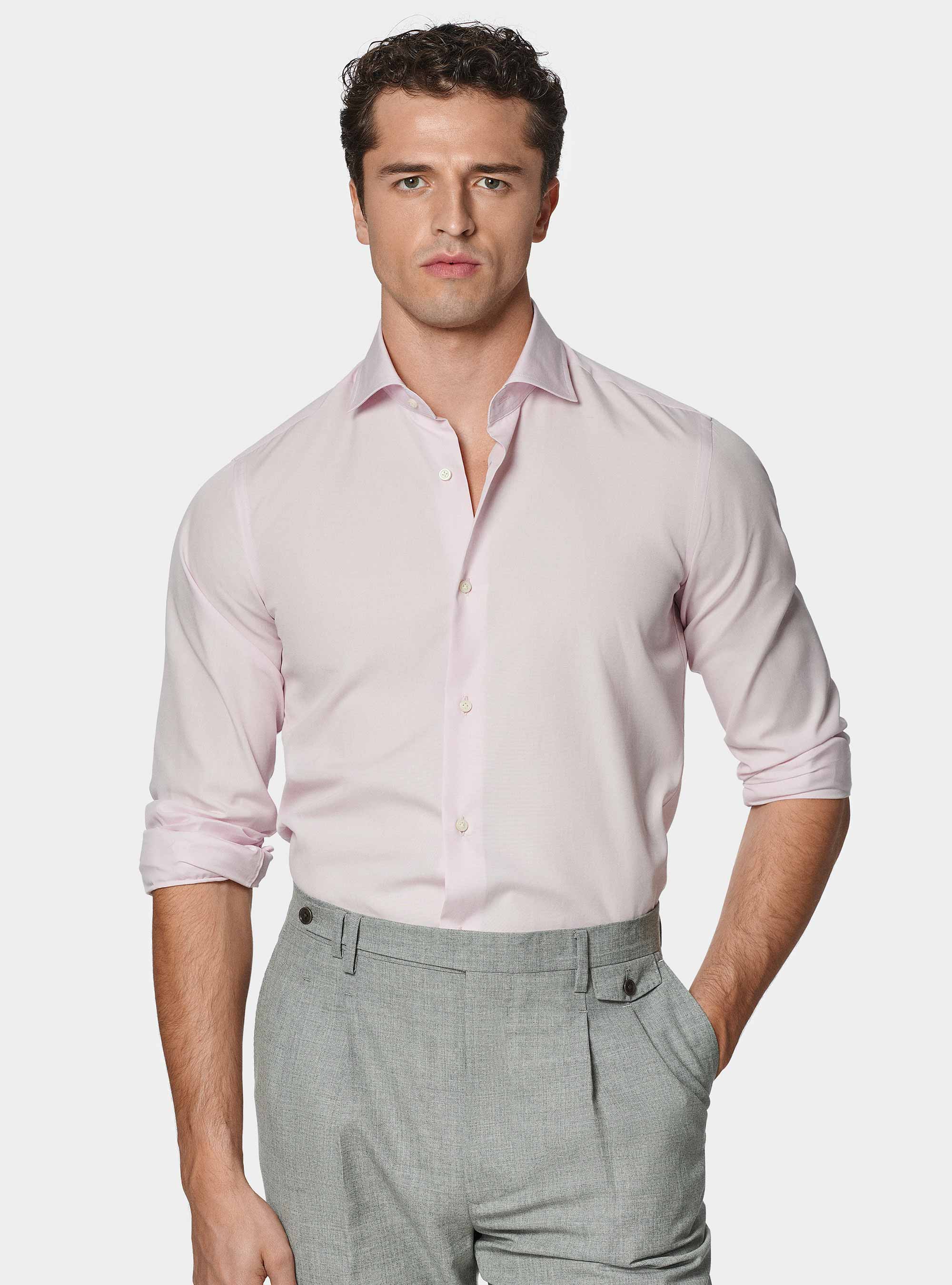 Camicia in fil a fil di cotone, ROSA