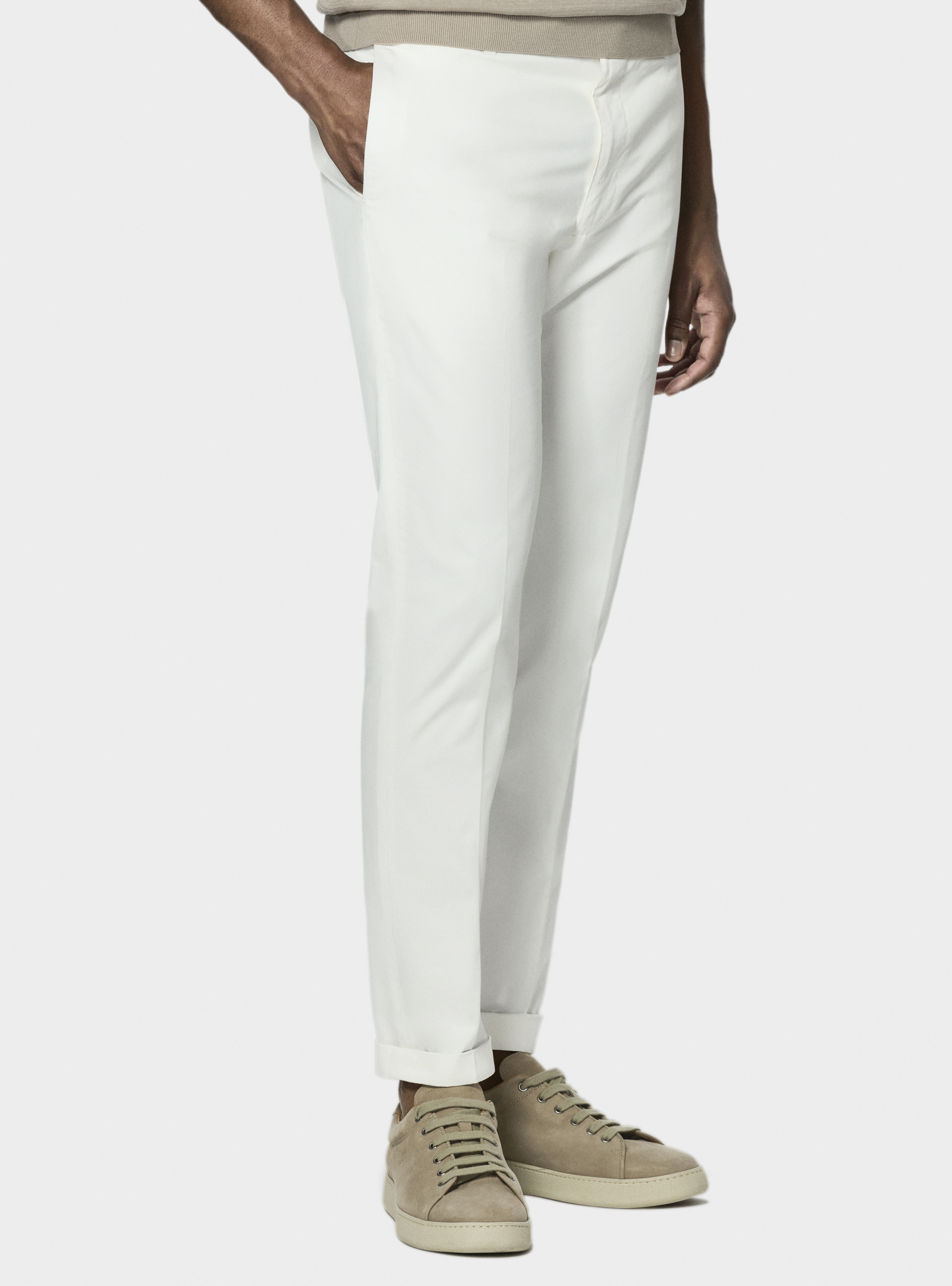 Pantaloni chino in twill leggero, BIANCO