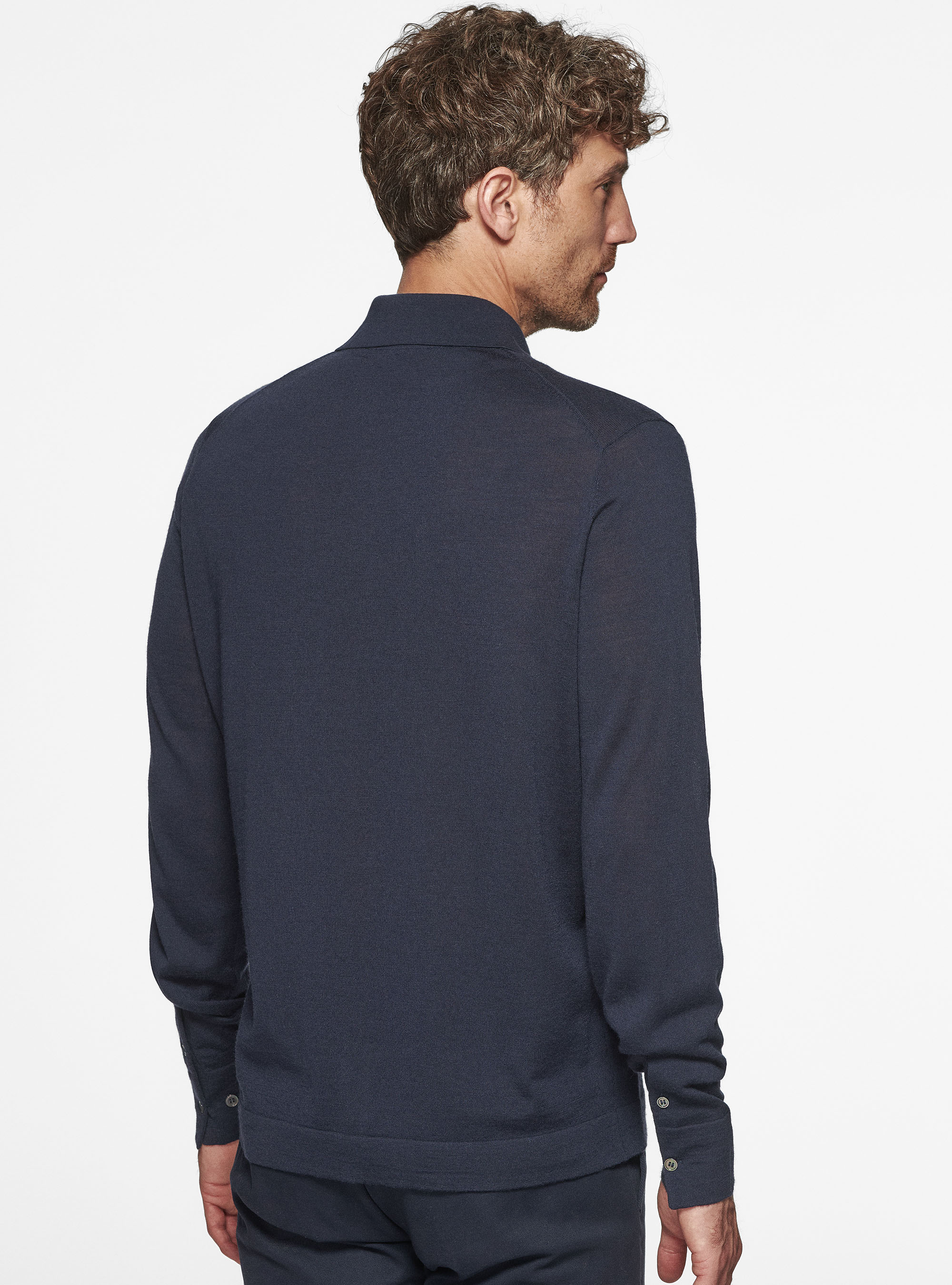 Camicia in maglia in pura lana merino extrafine, BLU NAVY