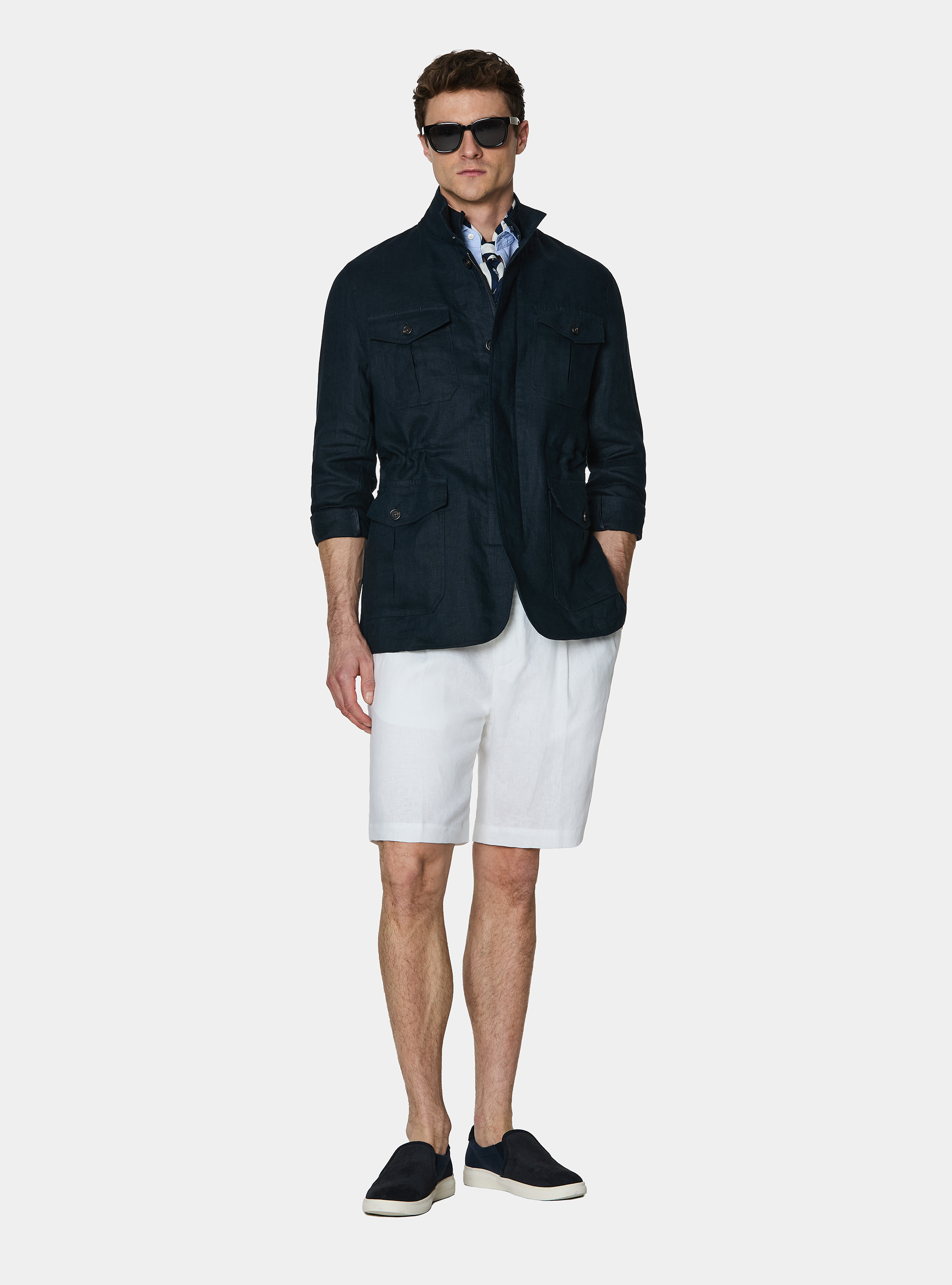 Field jacket in lino, AZUL MARINO