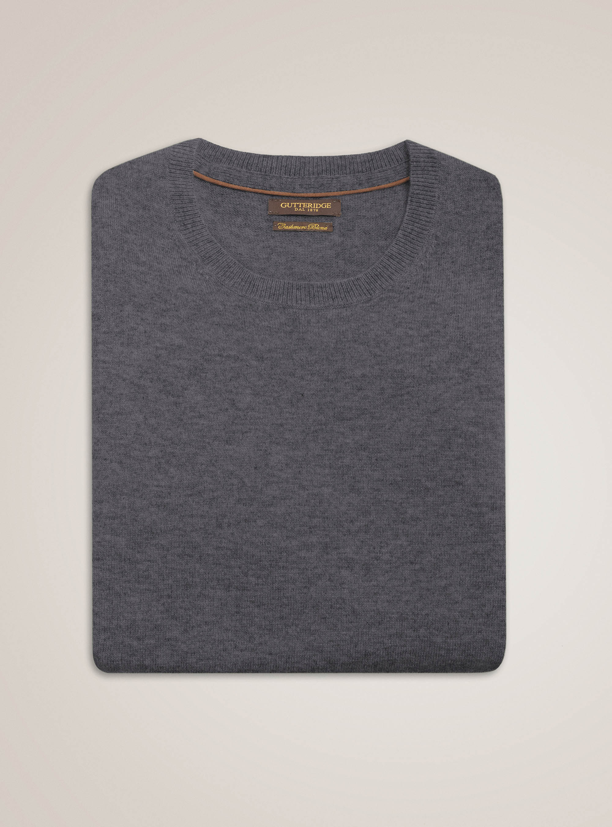 Maglia girocollo in lana lambswool e cashmere, ASFALTO