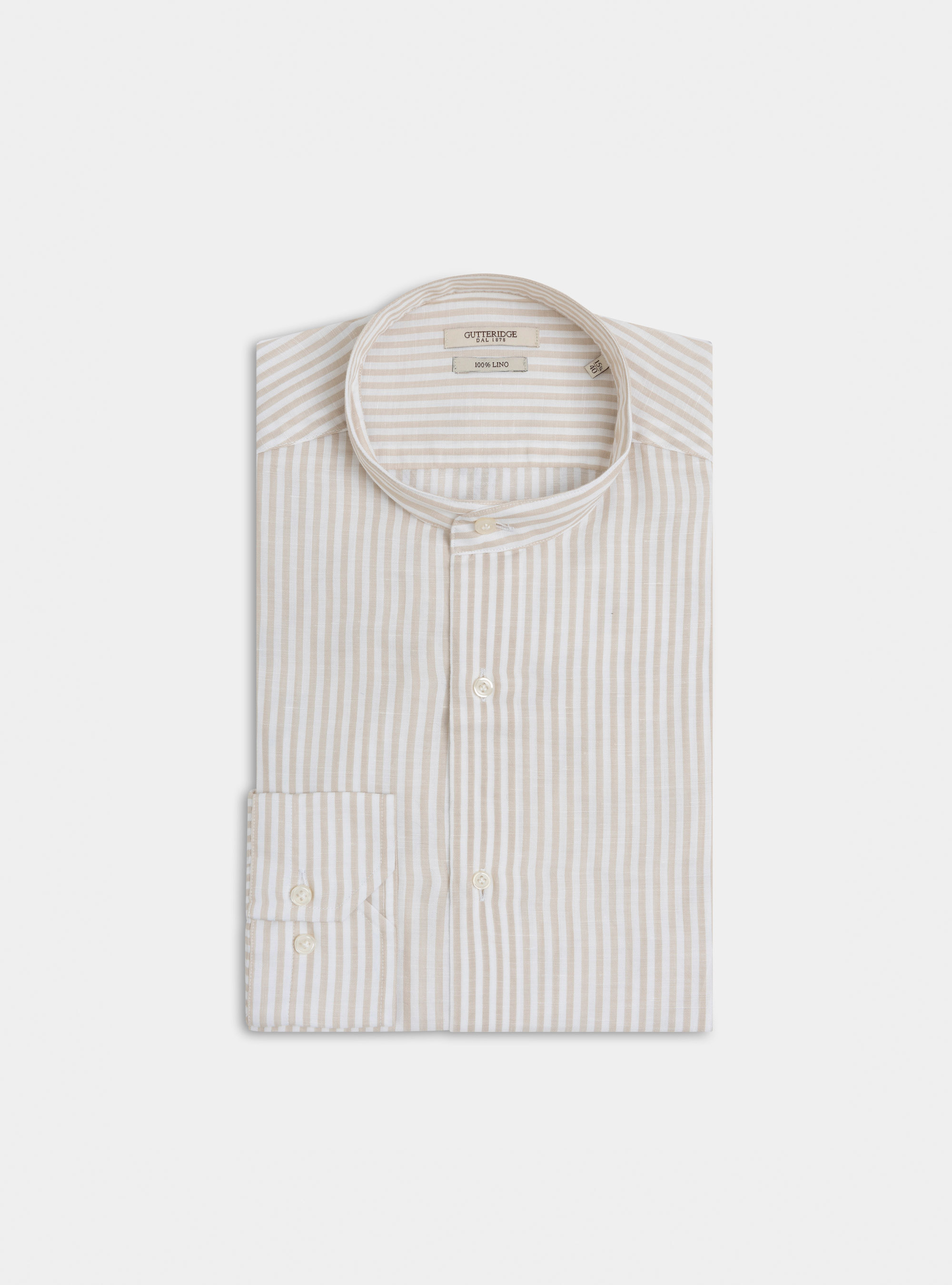 Camicia coreana in lino rigato