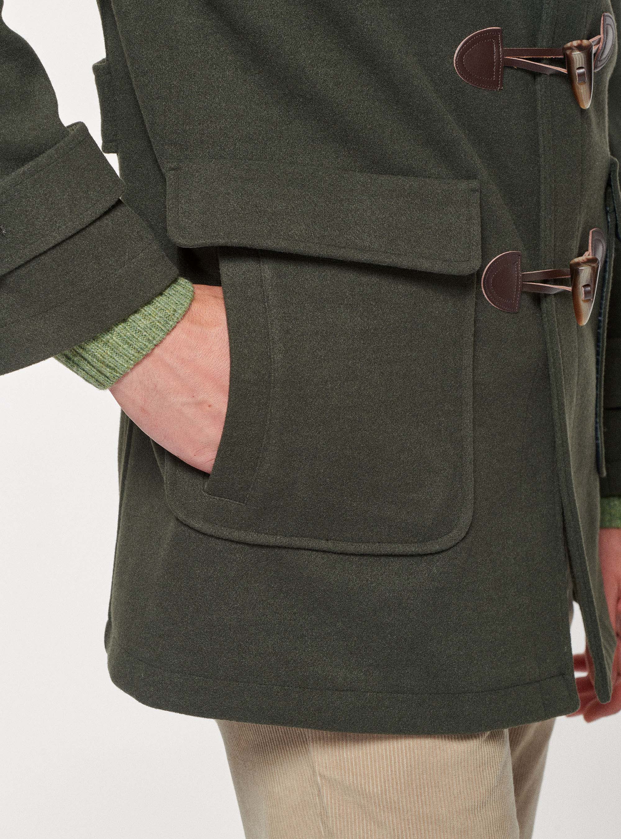 Hooded montgomery in wool blend, GREEN