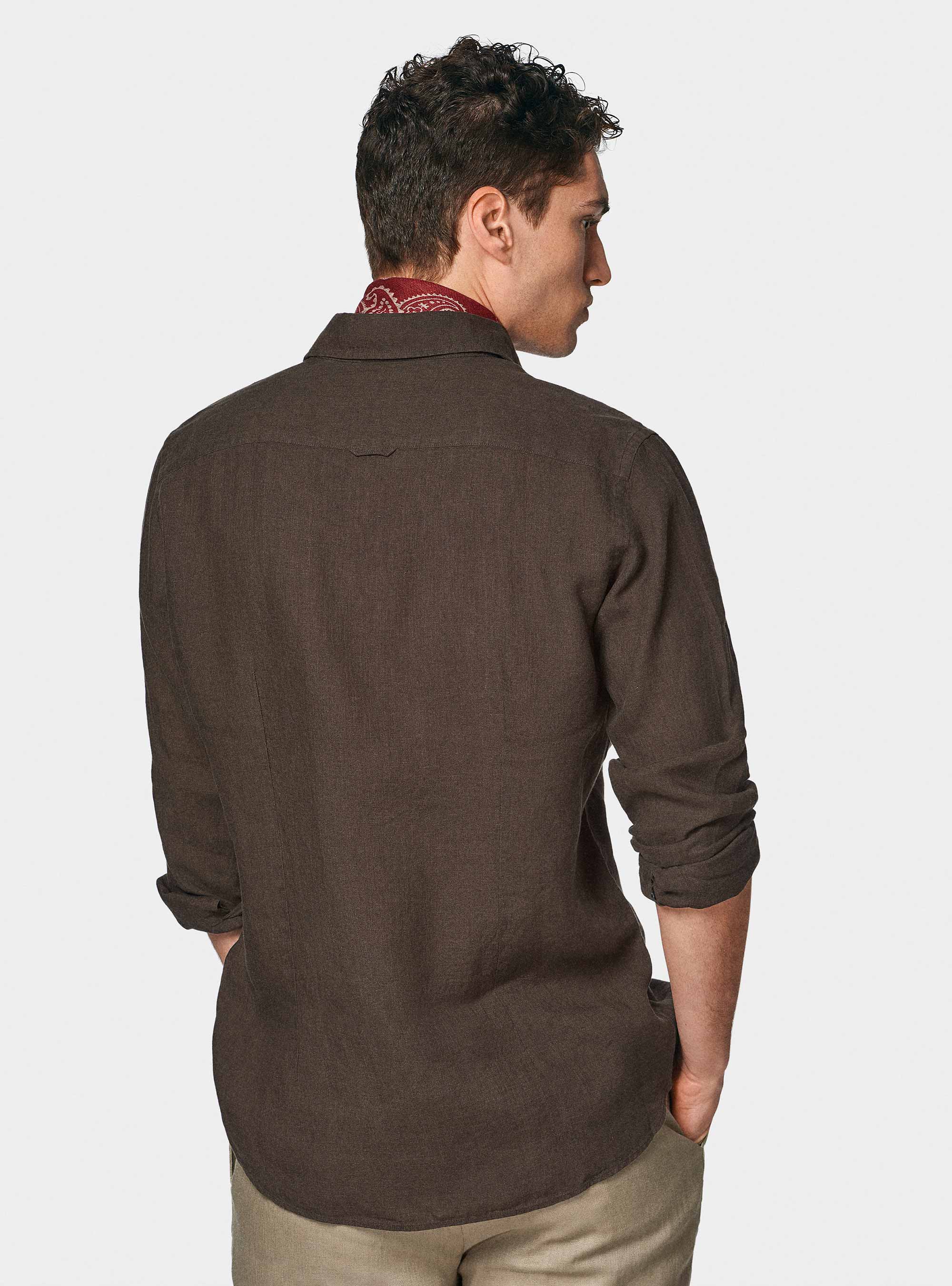 Camicia in puro lino, MARRONE