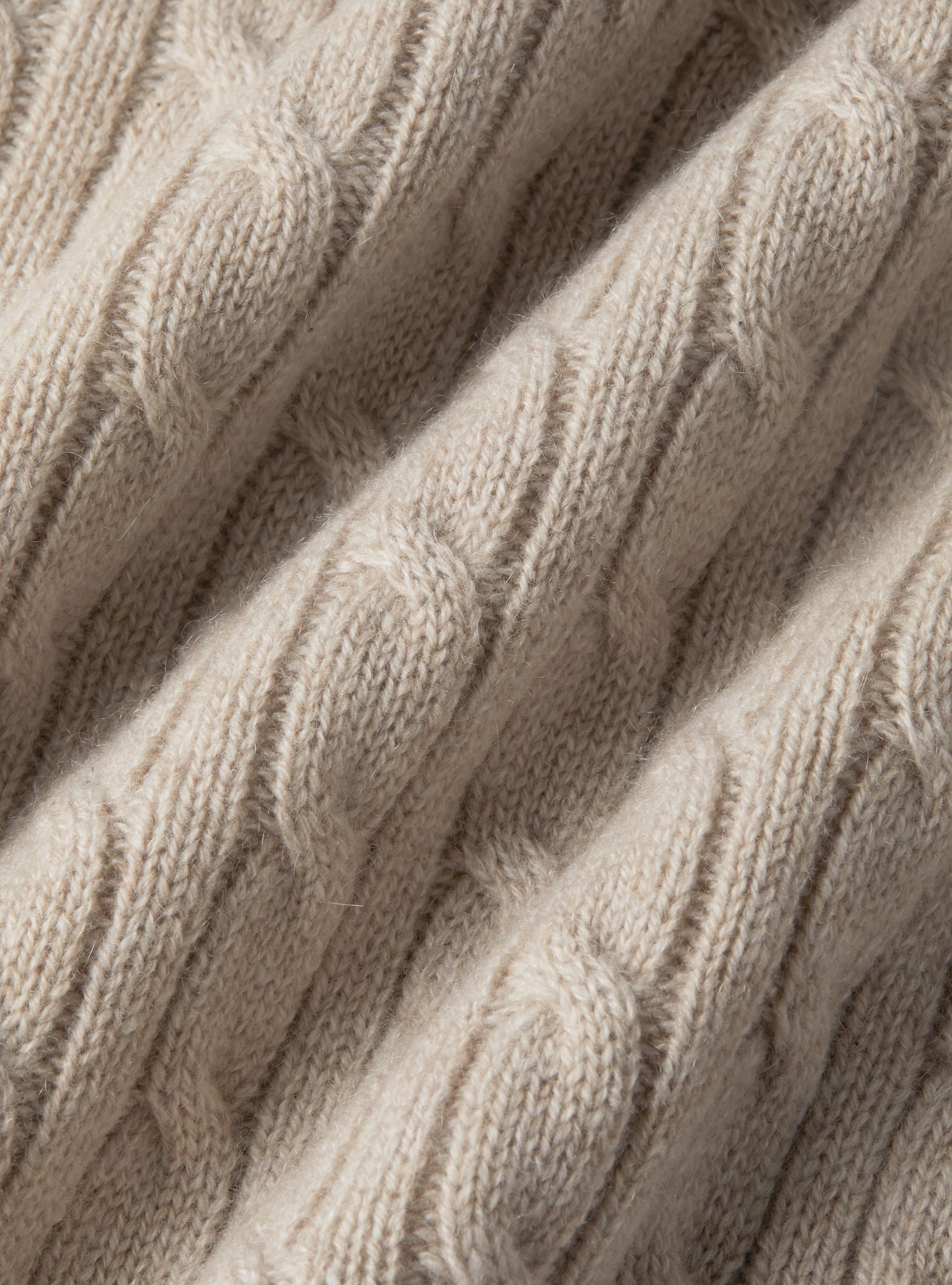 Braided crew neck sweater in pure cashmere, ECRU