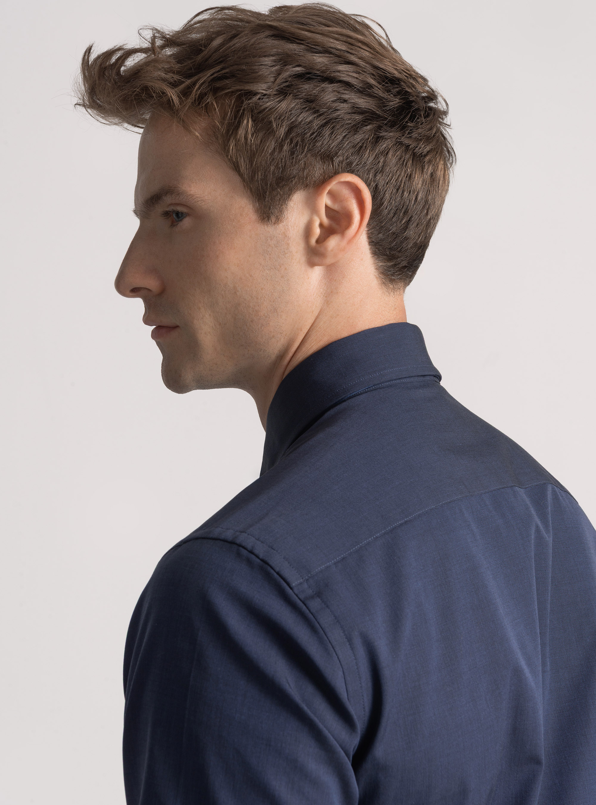 Camicia in cotone fil a fil, BLU NAVY