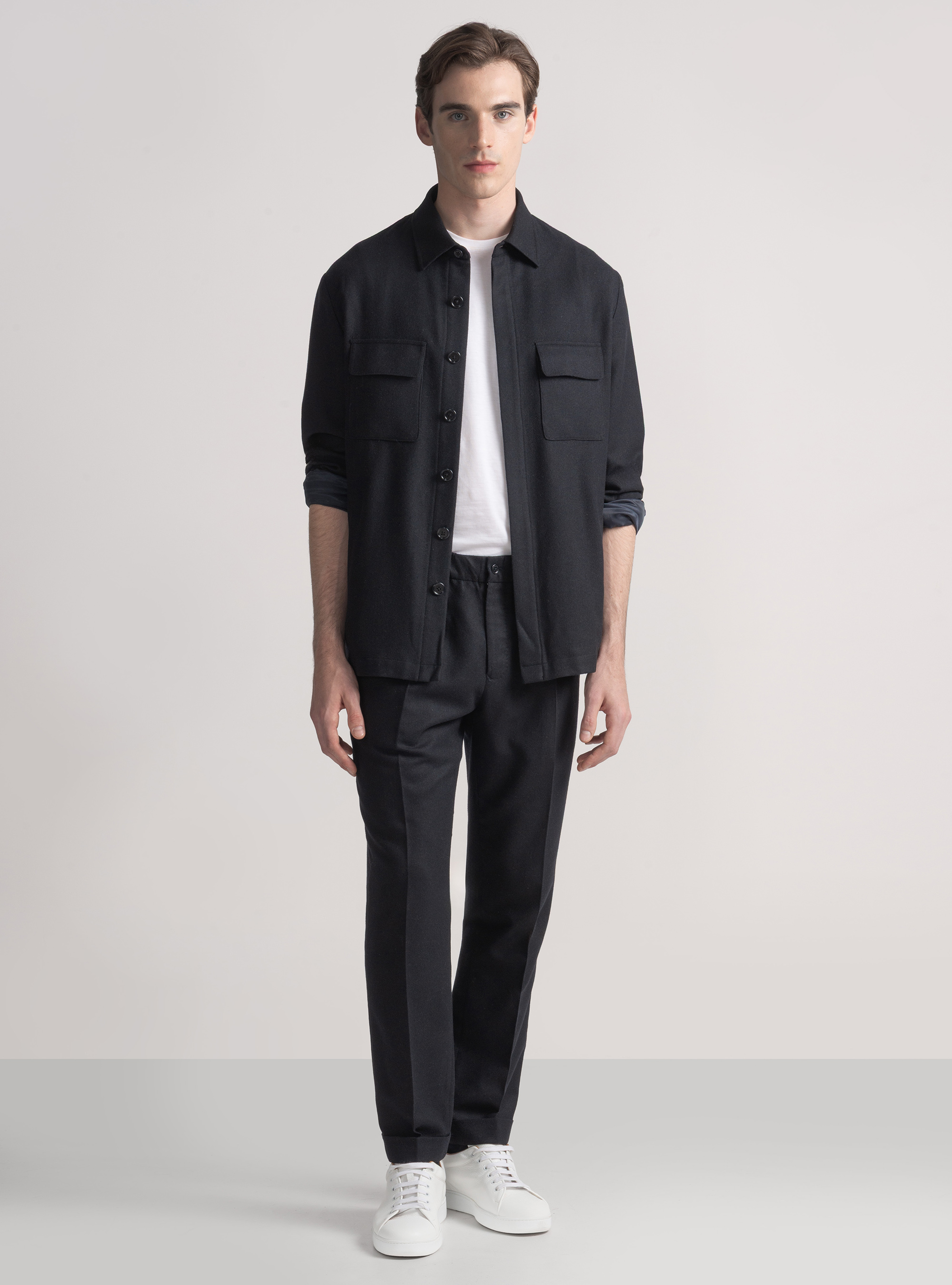 Giacca camicia leggera in misto lana, NAVY DARK 0219C