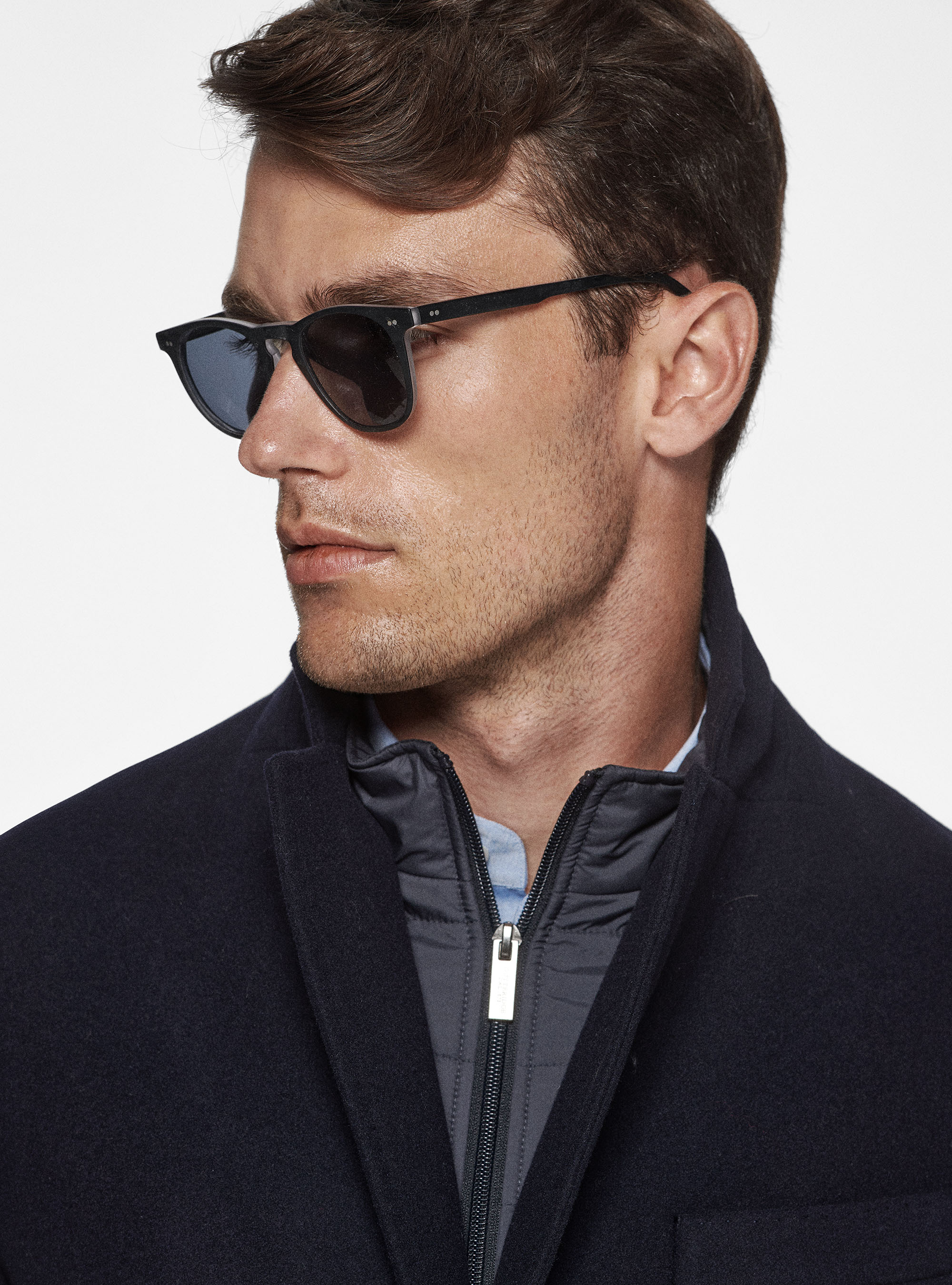 Cappotto in misto lana con pettorina, BLU NAVY