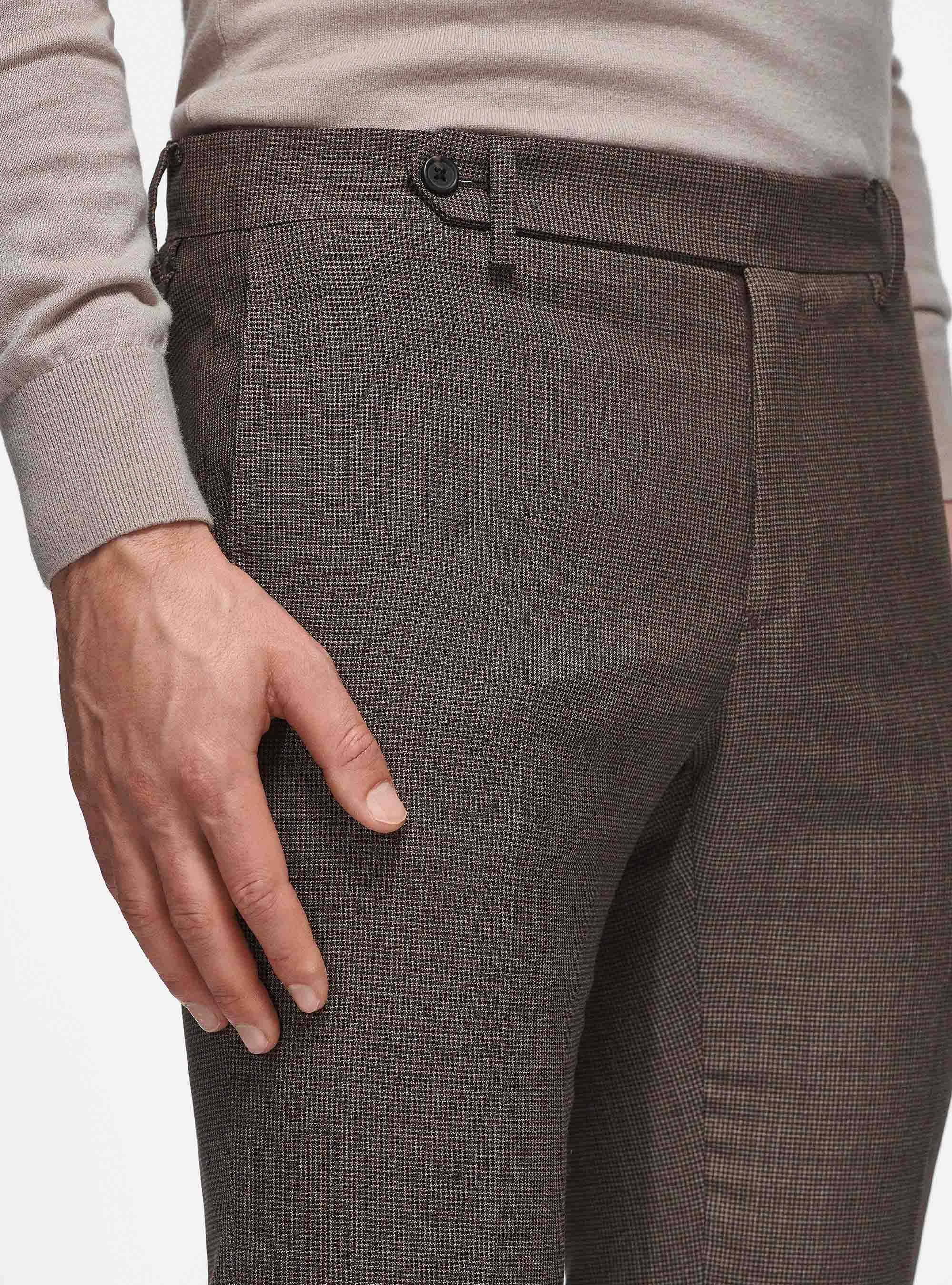Pantaloni in pura lana pied de poule, MARRONE