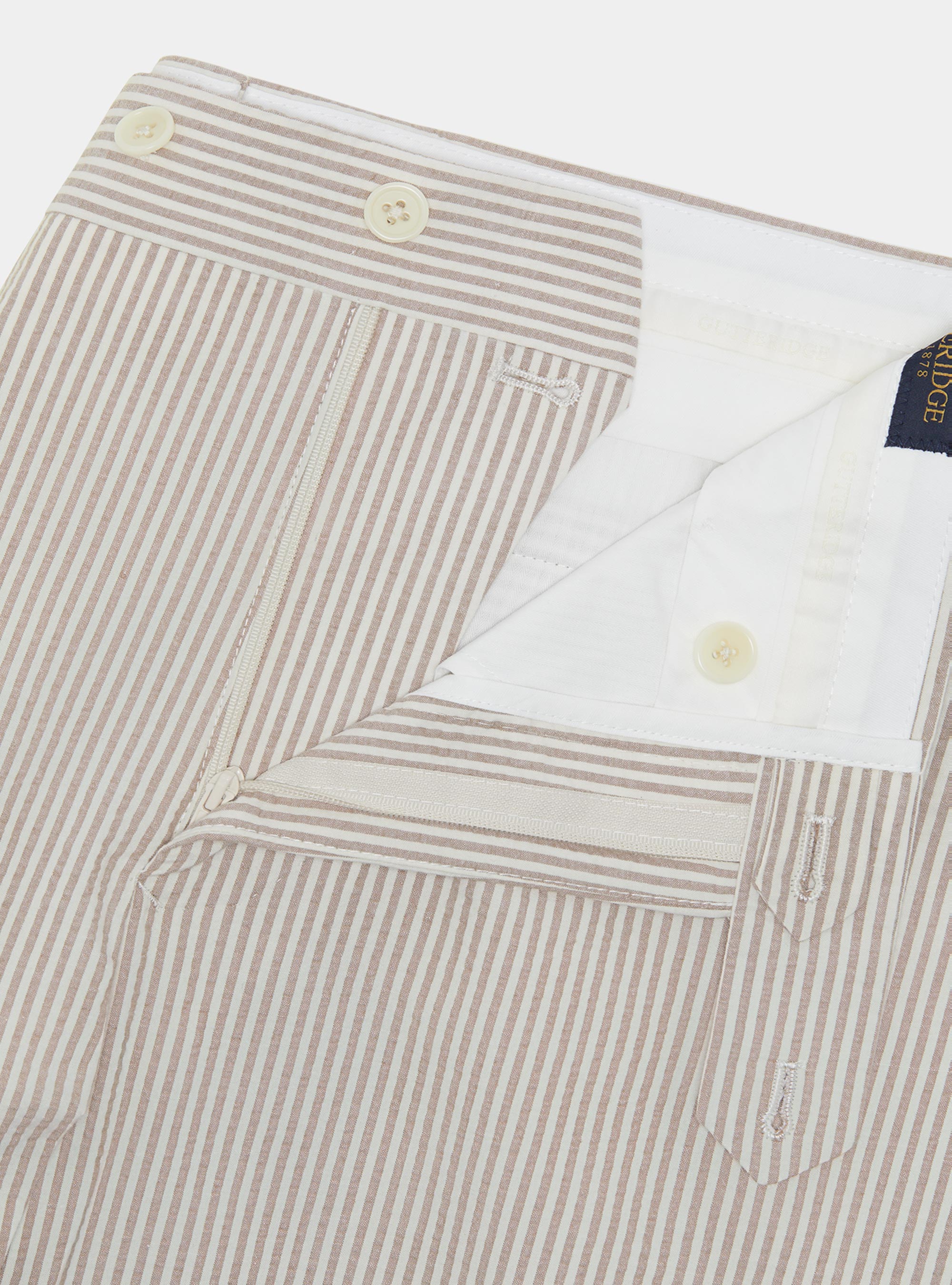 Pantaloni seersucker in misto cotone rigato, SABBIA