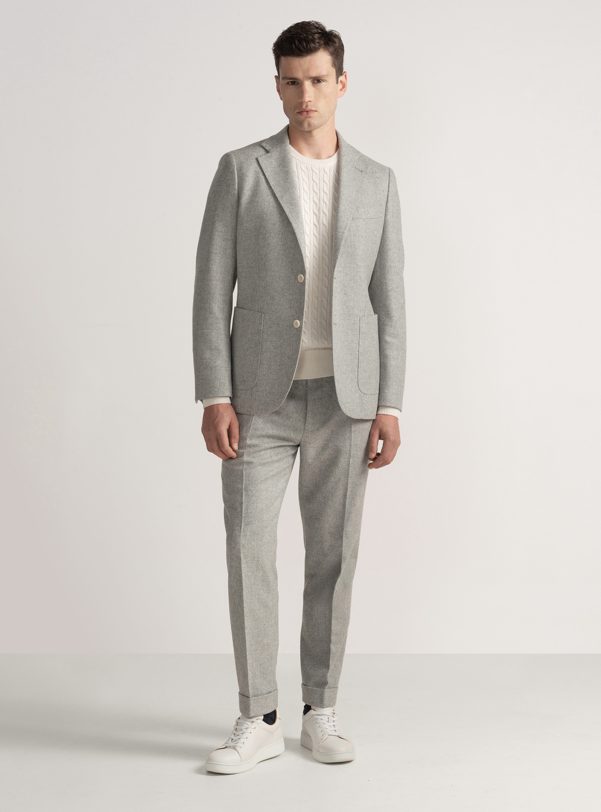 Americana de franela en mezcla de lana, GRIS CLARO JASPEADO