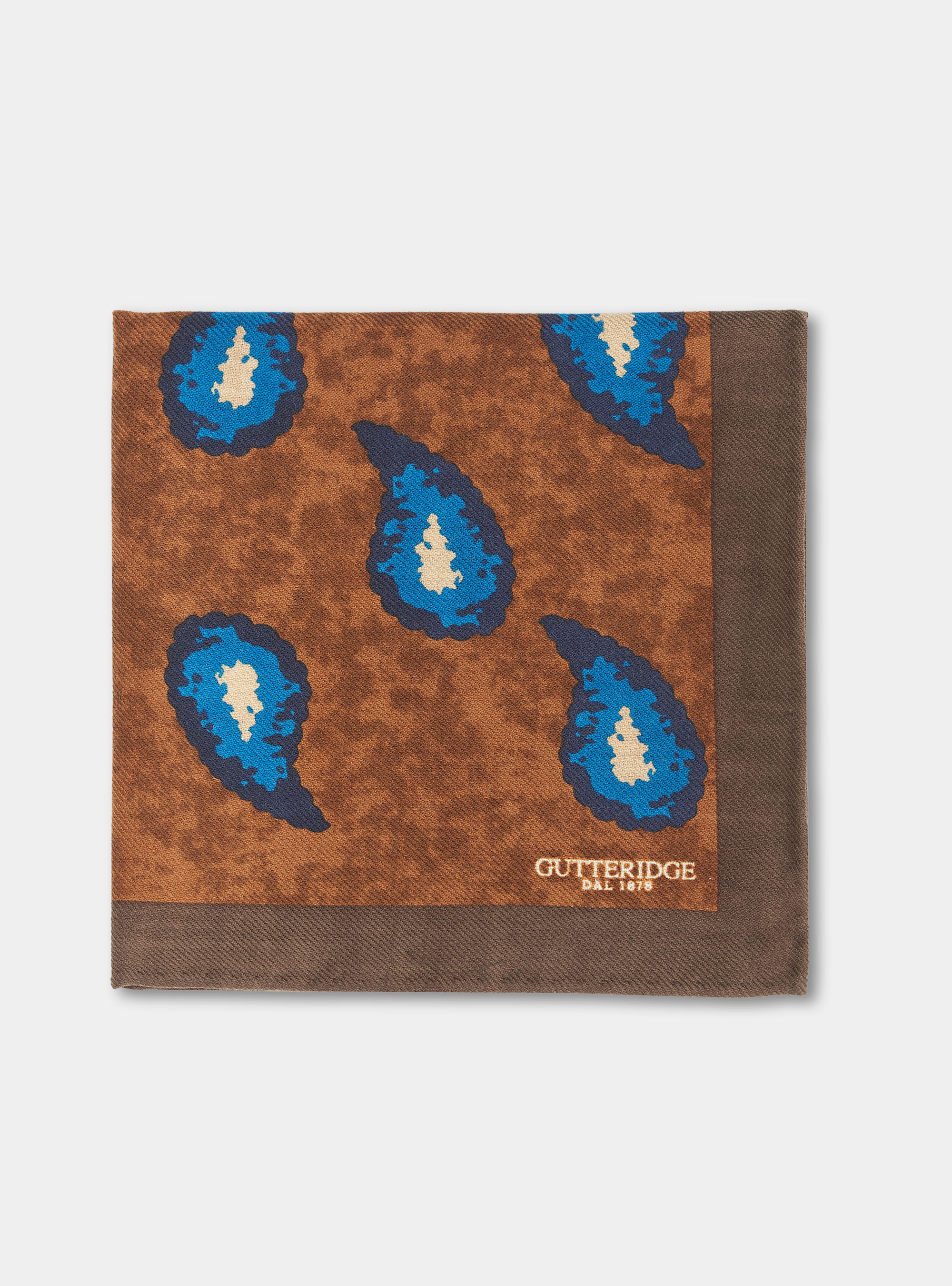 Pochette in lana stampa paisley allover, TABACCO