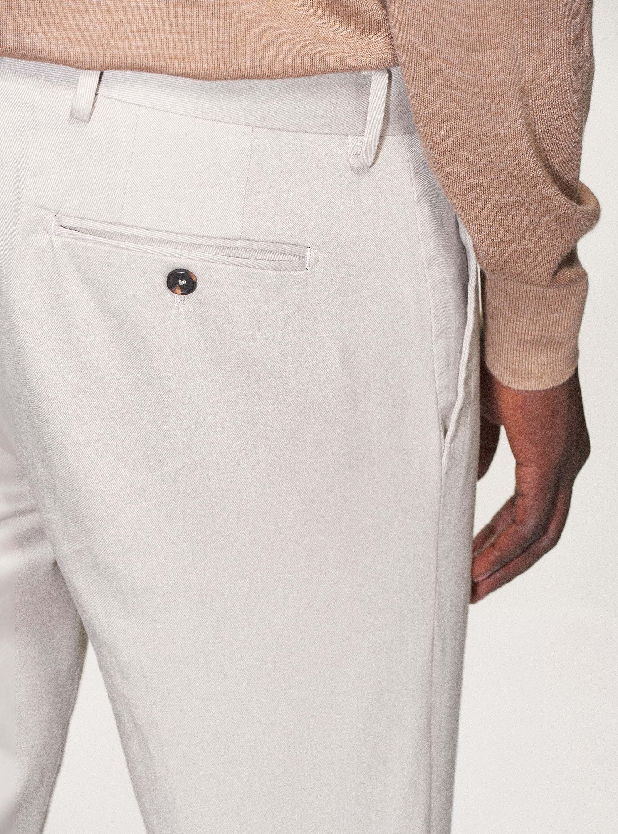 Pantaloni slack in twill di cotone smerigliato, ECRU