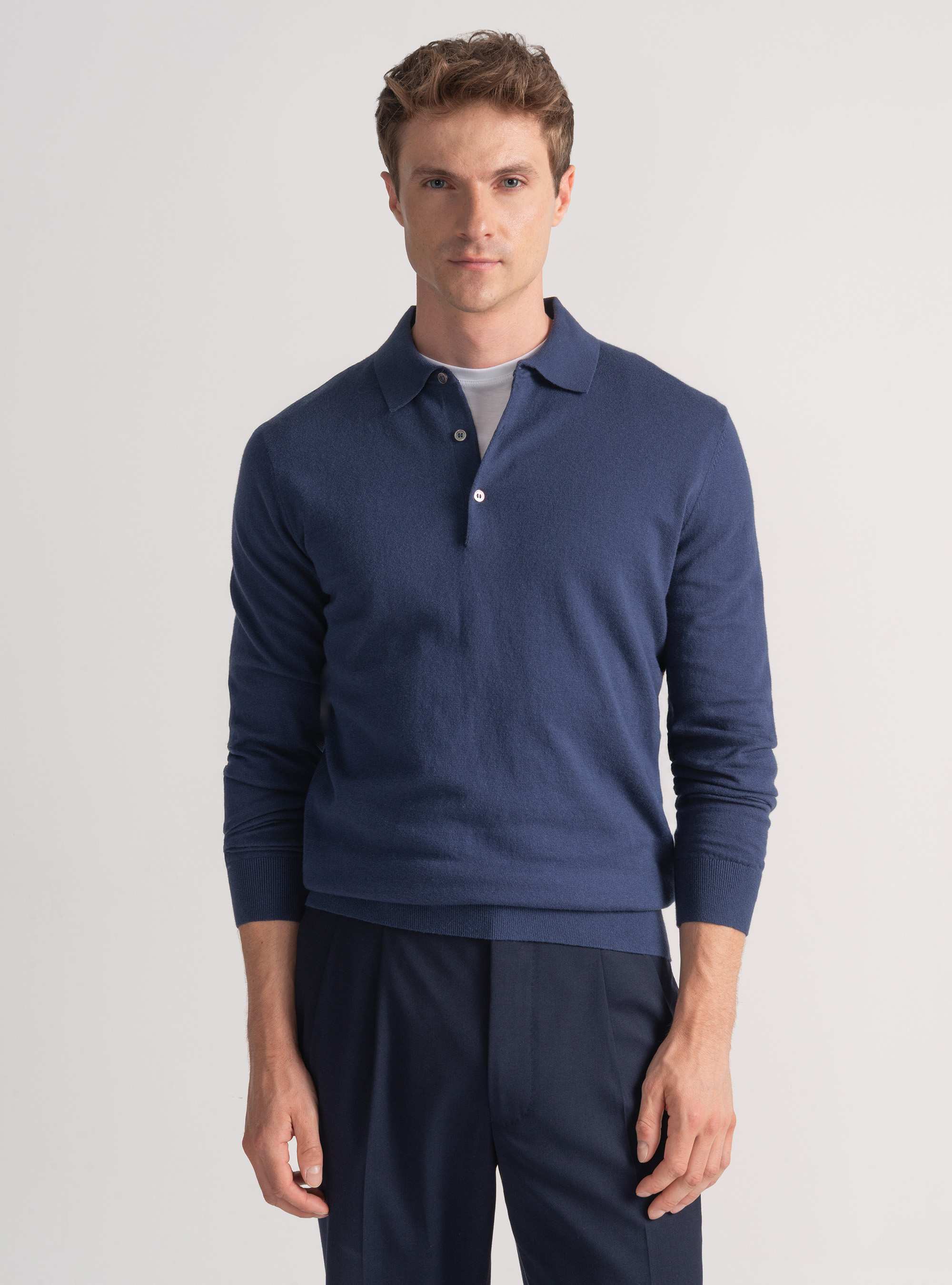 Polo in maglia di cotone e cashmere, INCHIOSTRO