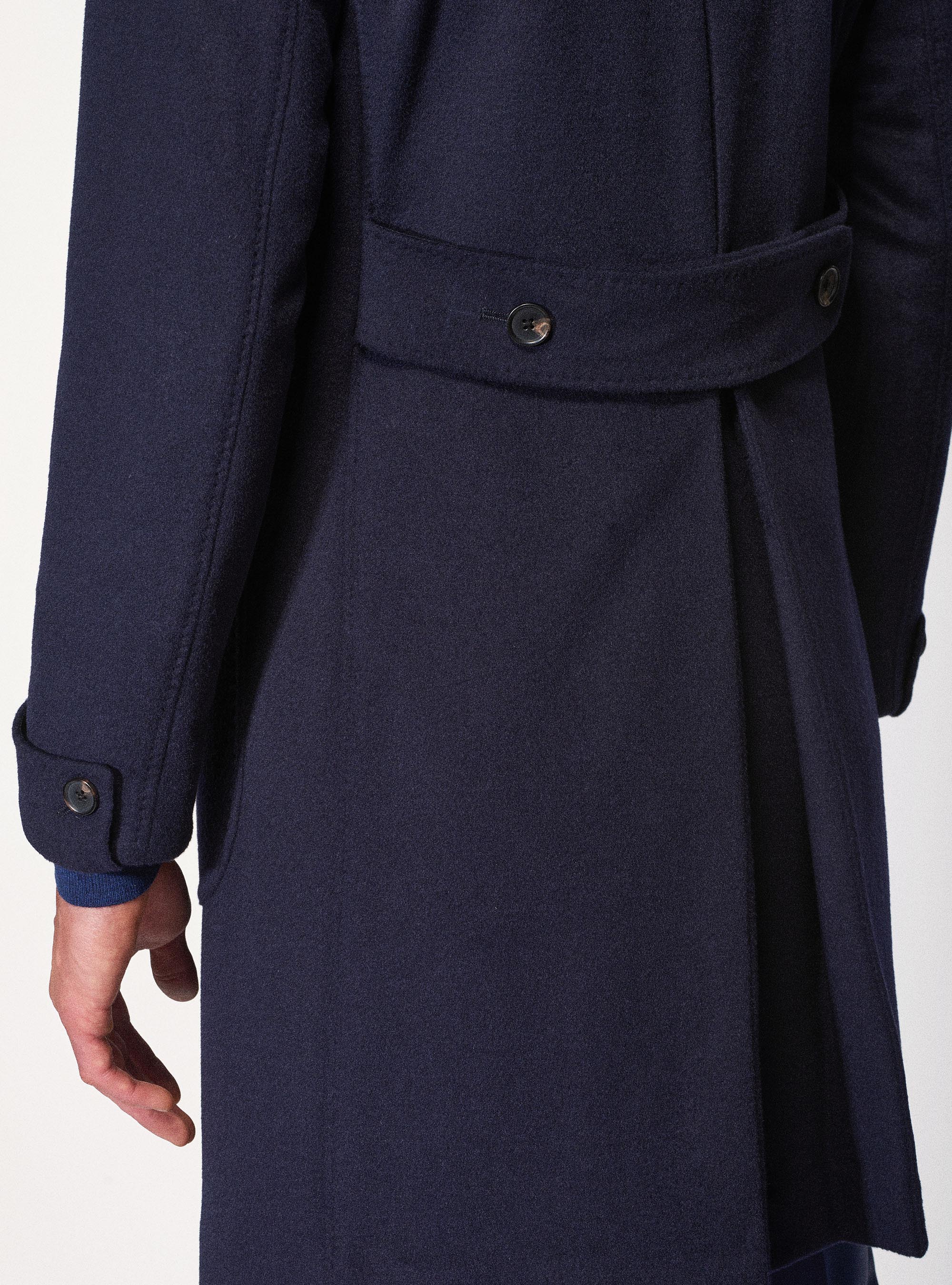 Cashmere wool double-breasted coat, NAVY BLUE