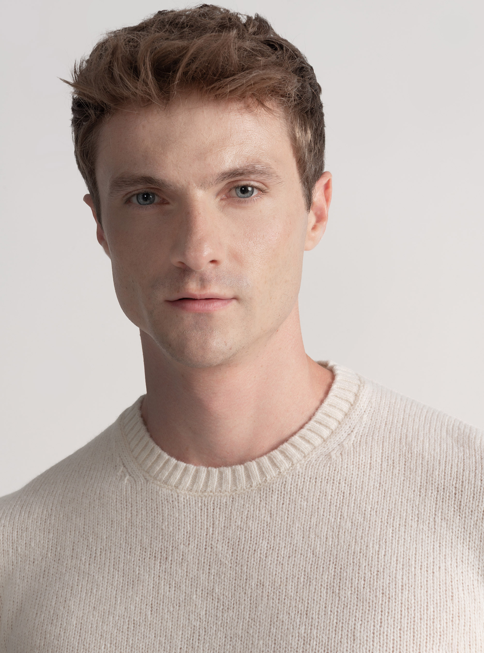 Shetland wool crew-neck sweater, WHITE