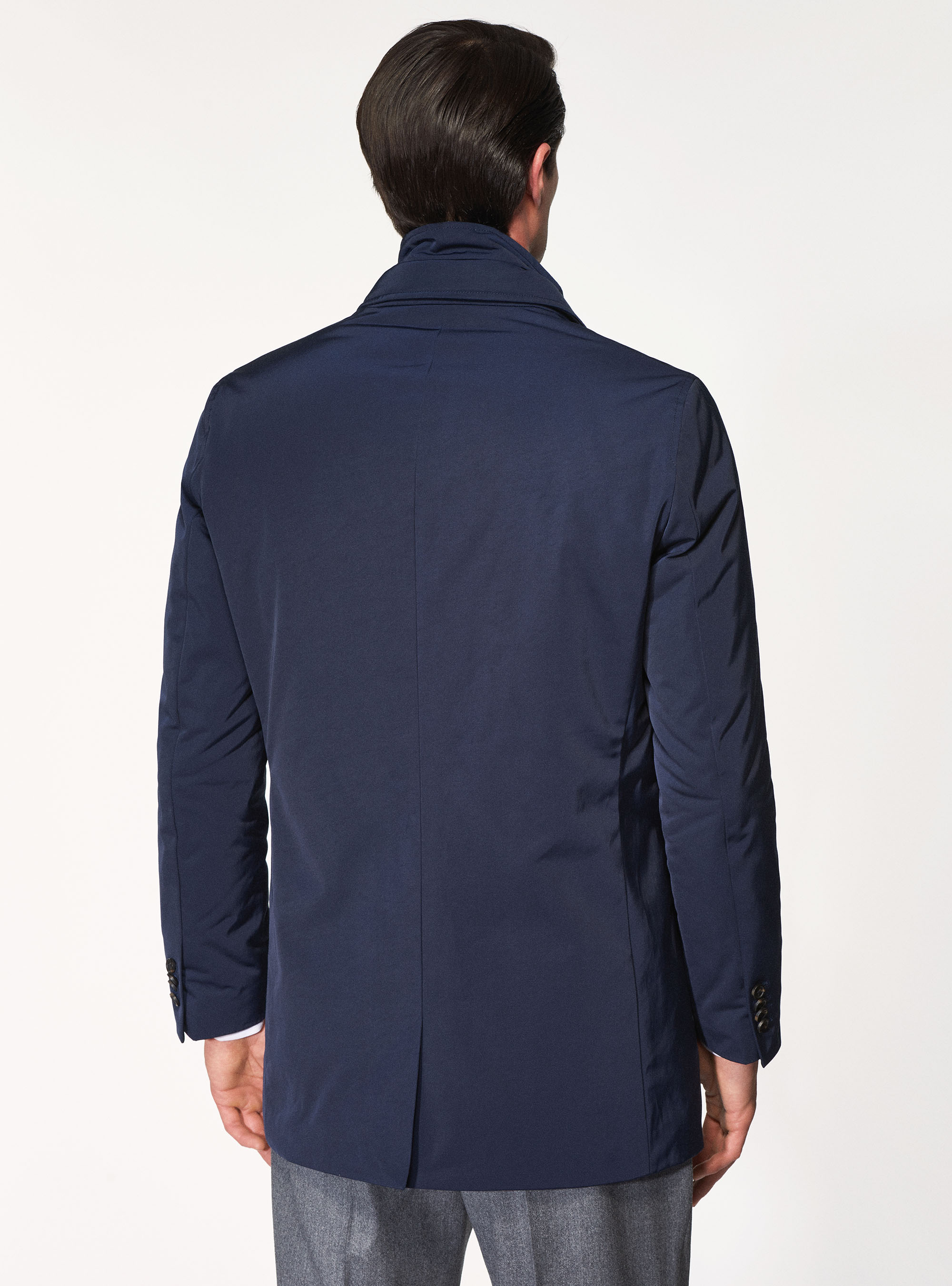Impermeabile imbottito in tessuto tecnico con pettorina, BLU NAVY