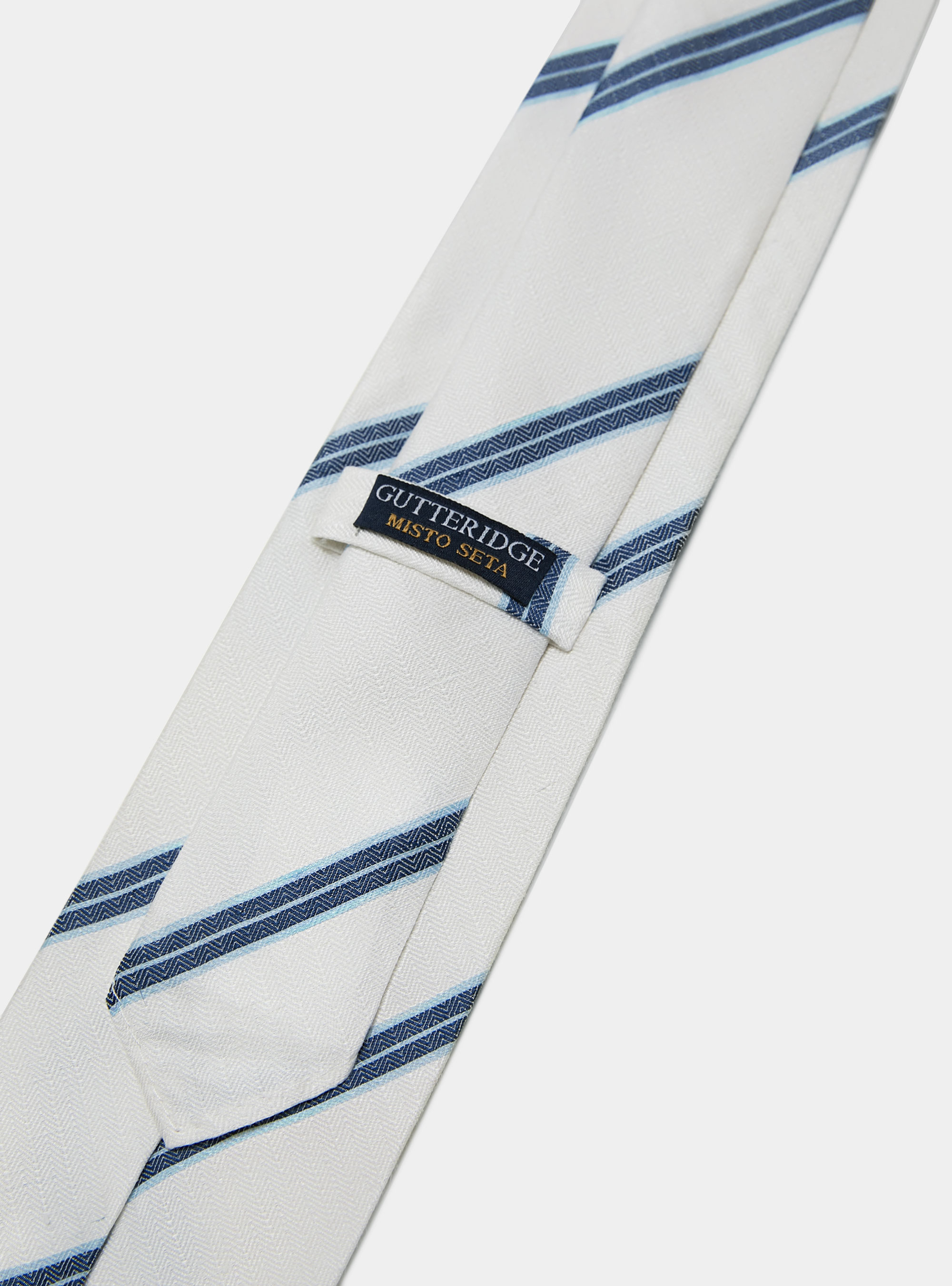 Cravate rayée en soie et lin à chevrons, BLANC