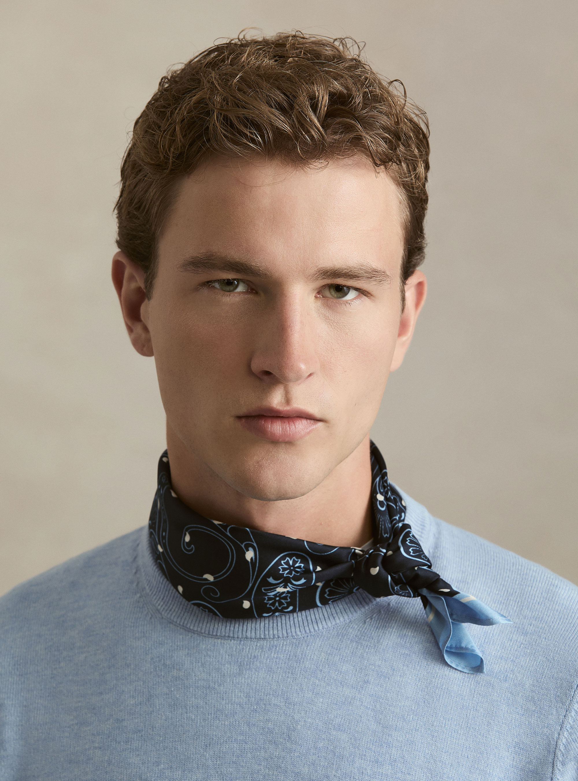 Girocollo in maglia in lana poliammide cashmere, AZZURRO POLVERE 0283C