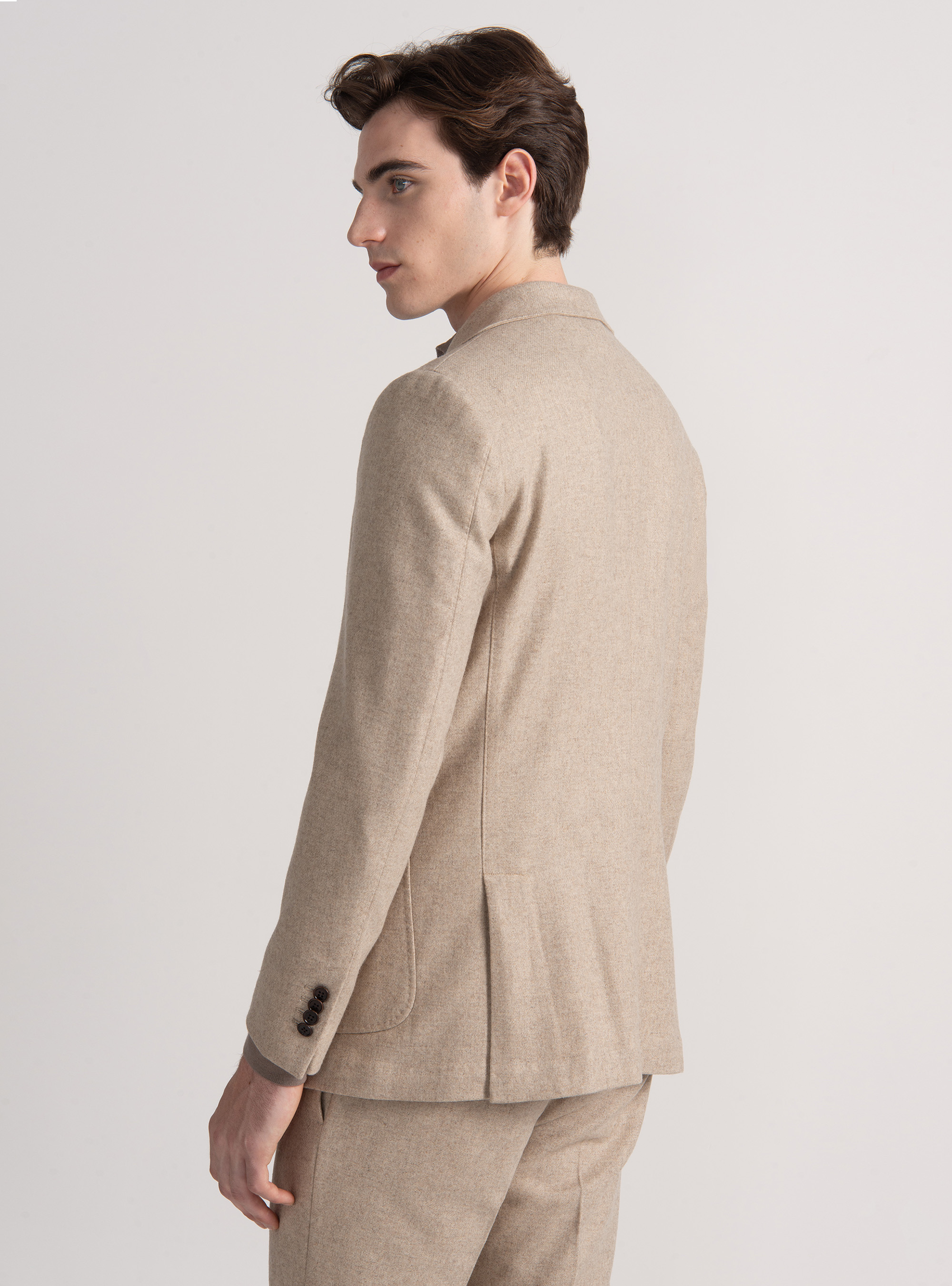 Giacca doppiopetto in flanella di lana, SABBIA