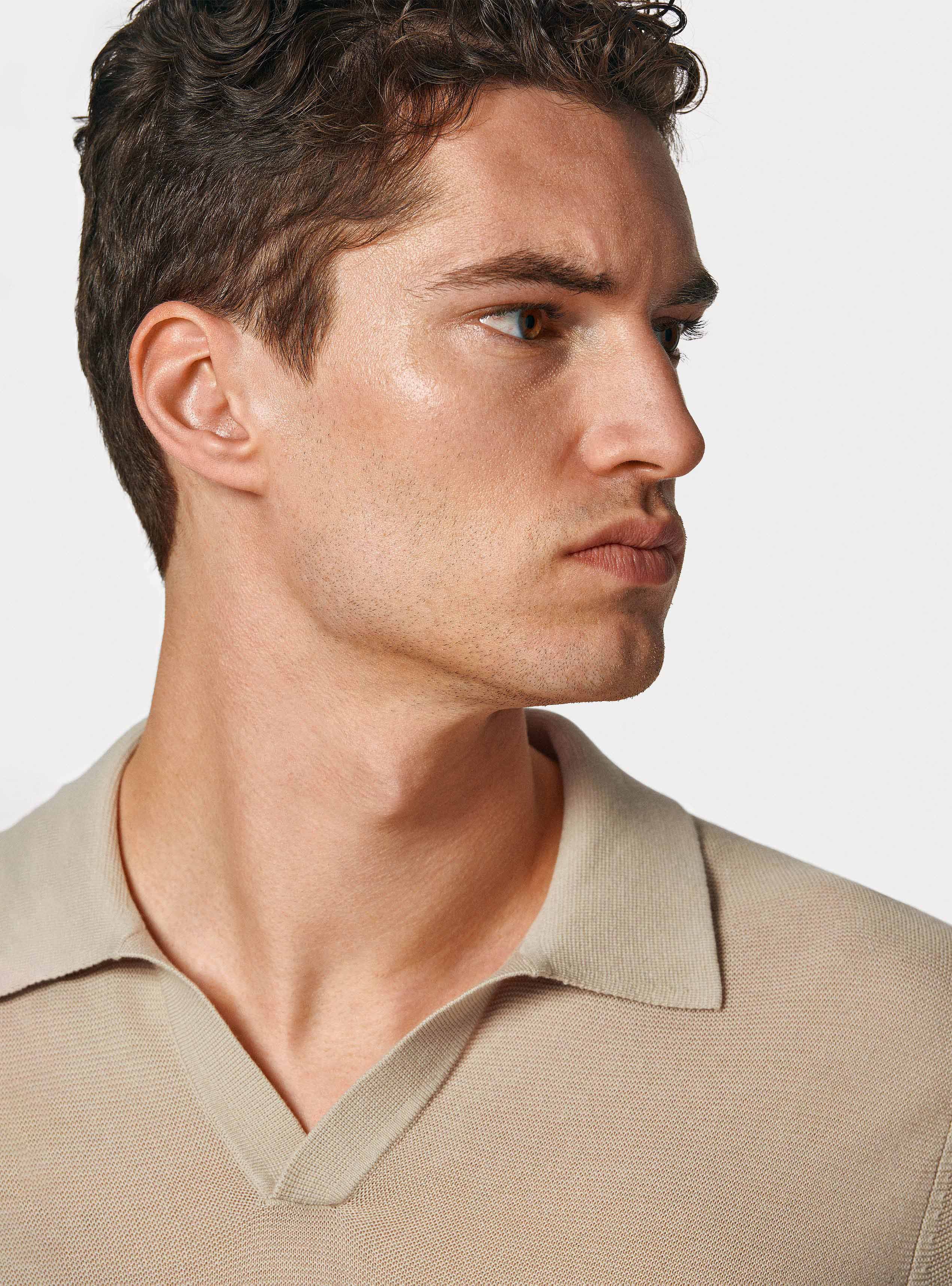 Polo in maglia links in cotone extrafine, ECRU