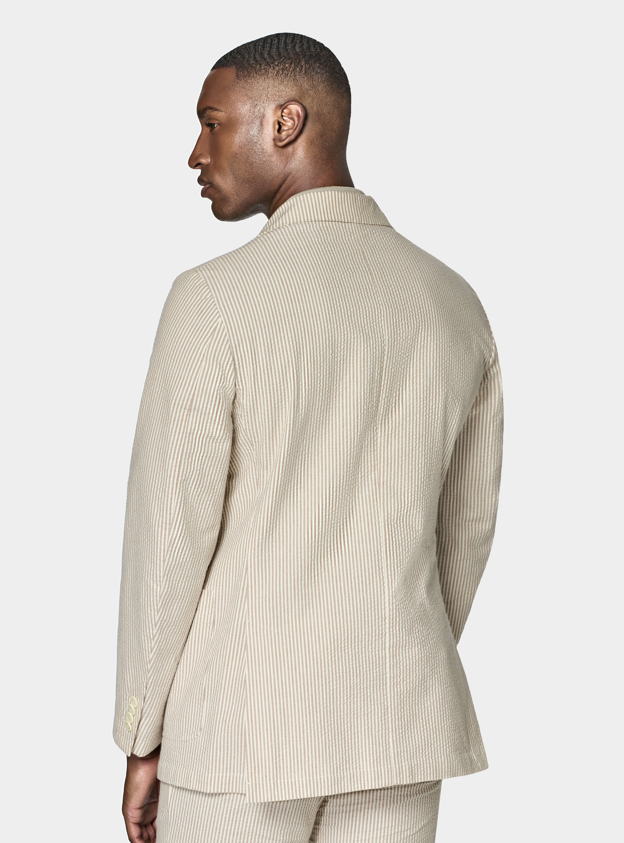 Giacca rigata in cotone seersucker, SABBIA