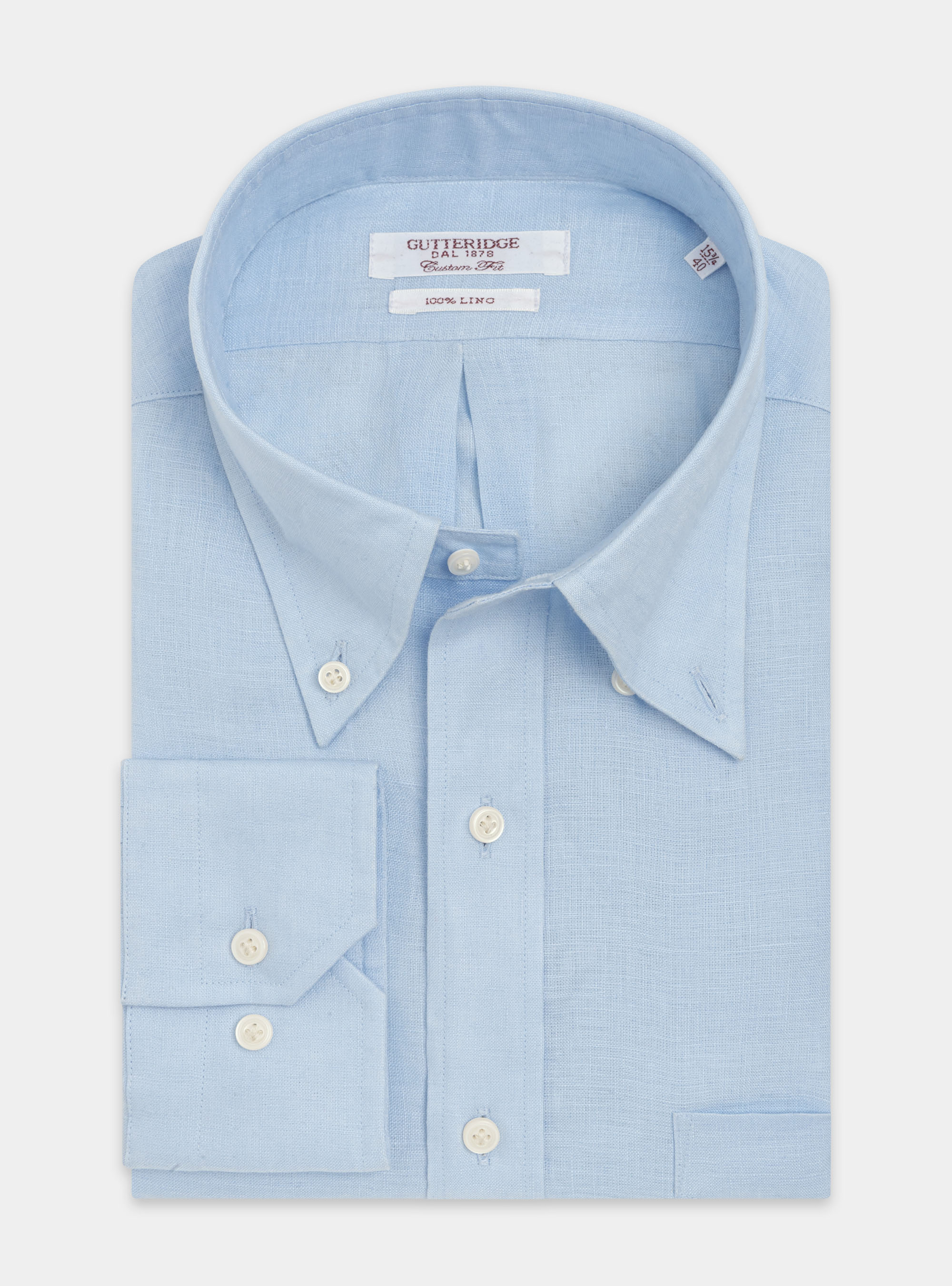 Camicia classic fit comoda in puro lino con collo button down, AZZURRO