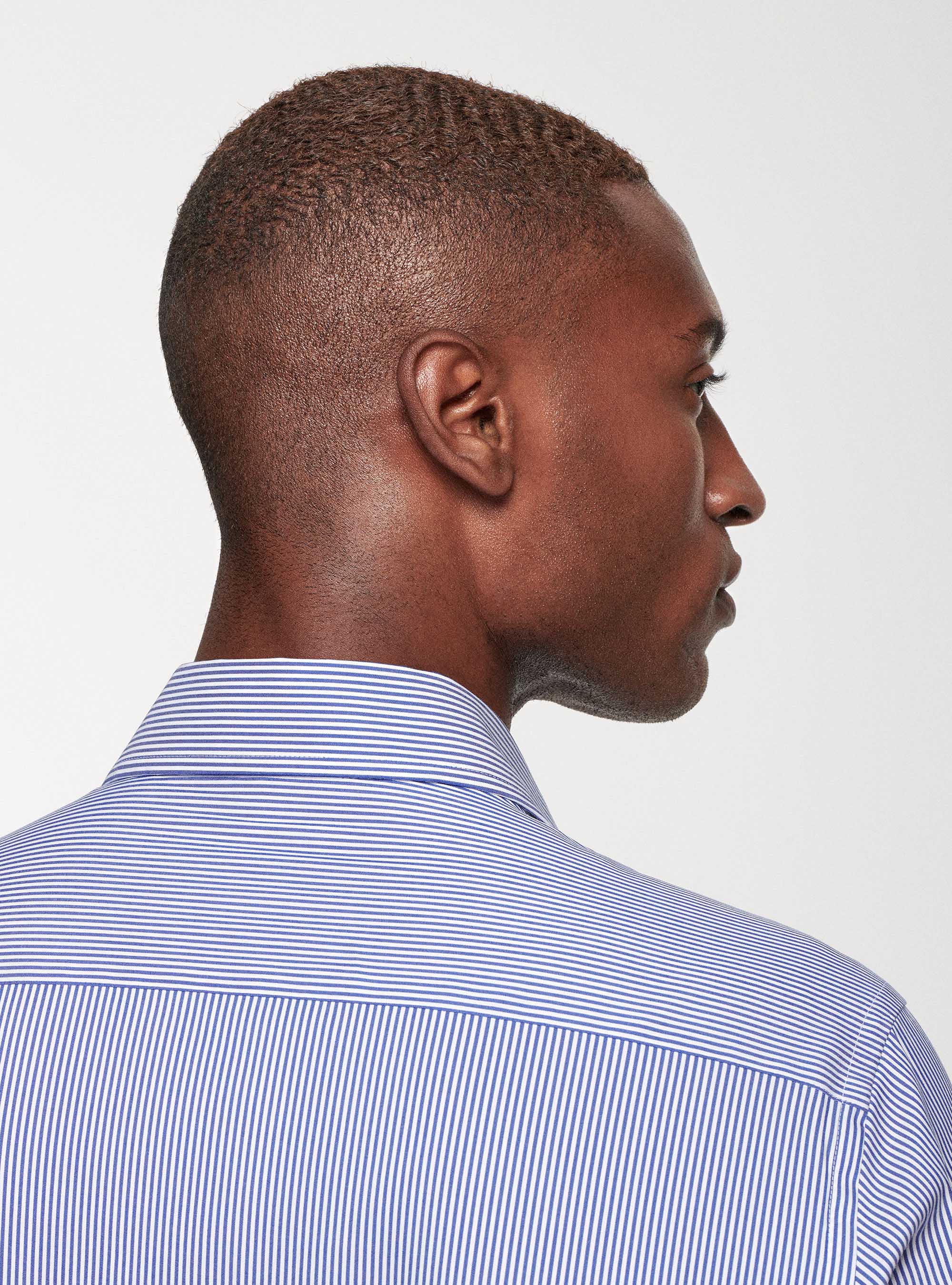 Camicia in popeline stretch rigato, BLU