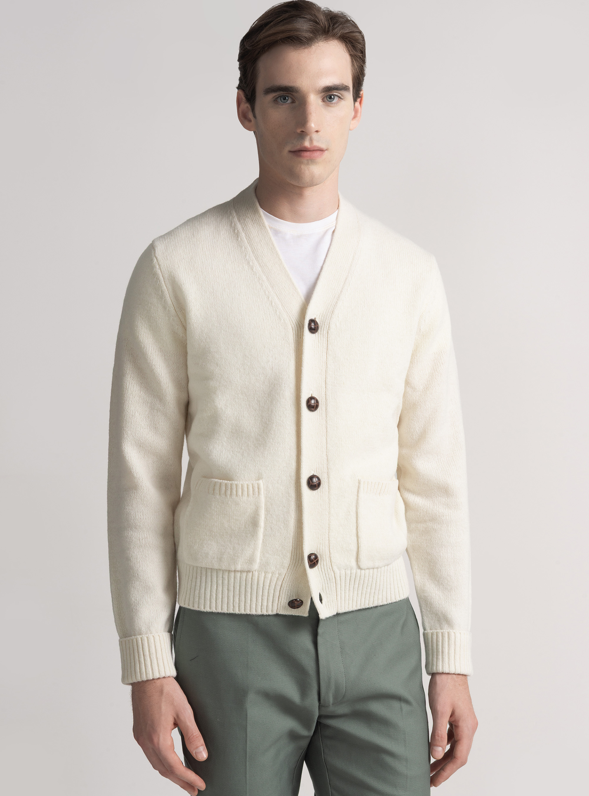 Shetland wool knit cardigan, WHITE