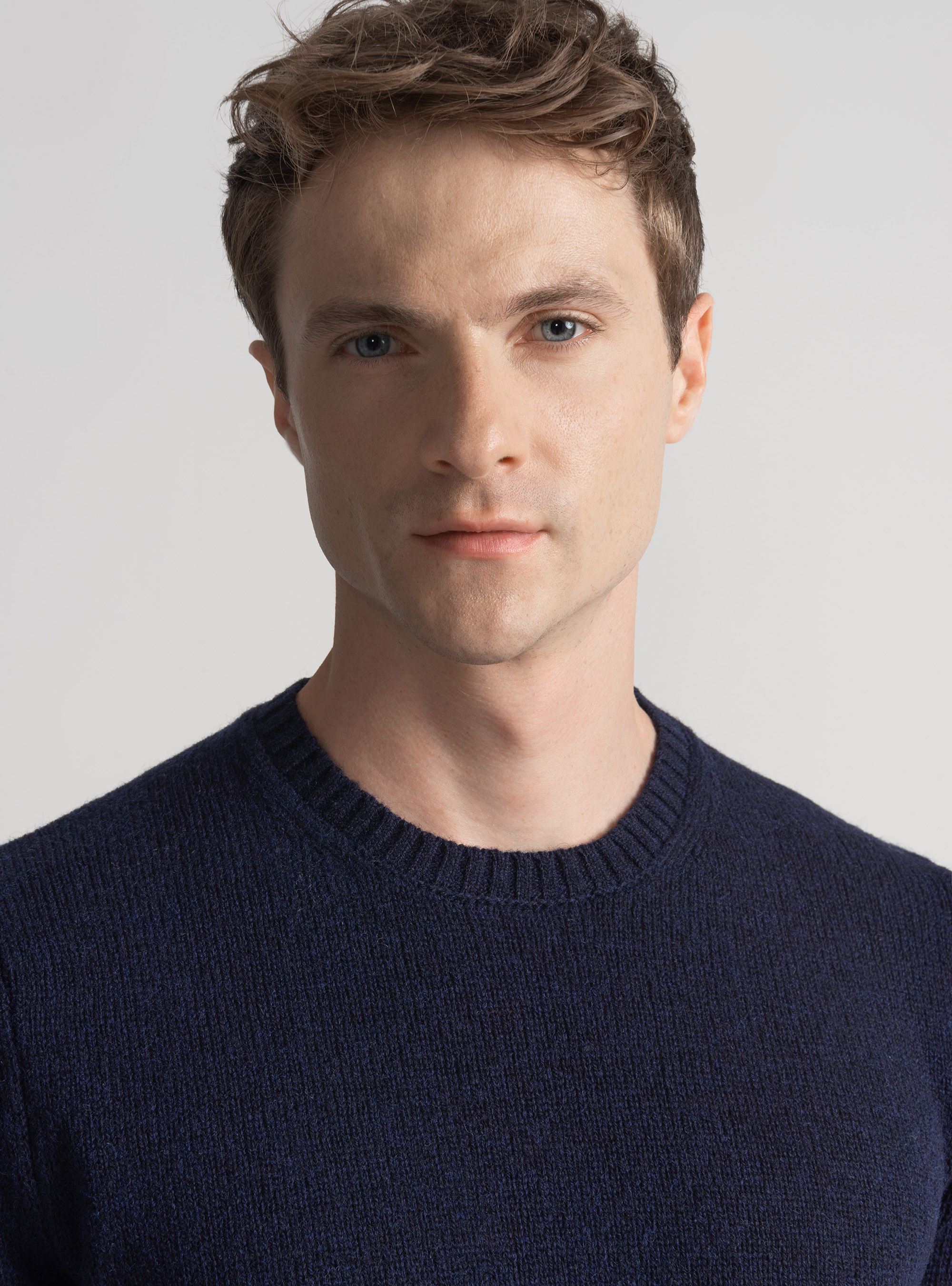 Shetland wool crew-neck sweater, NAVY BLUE