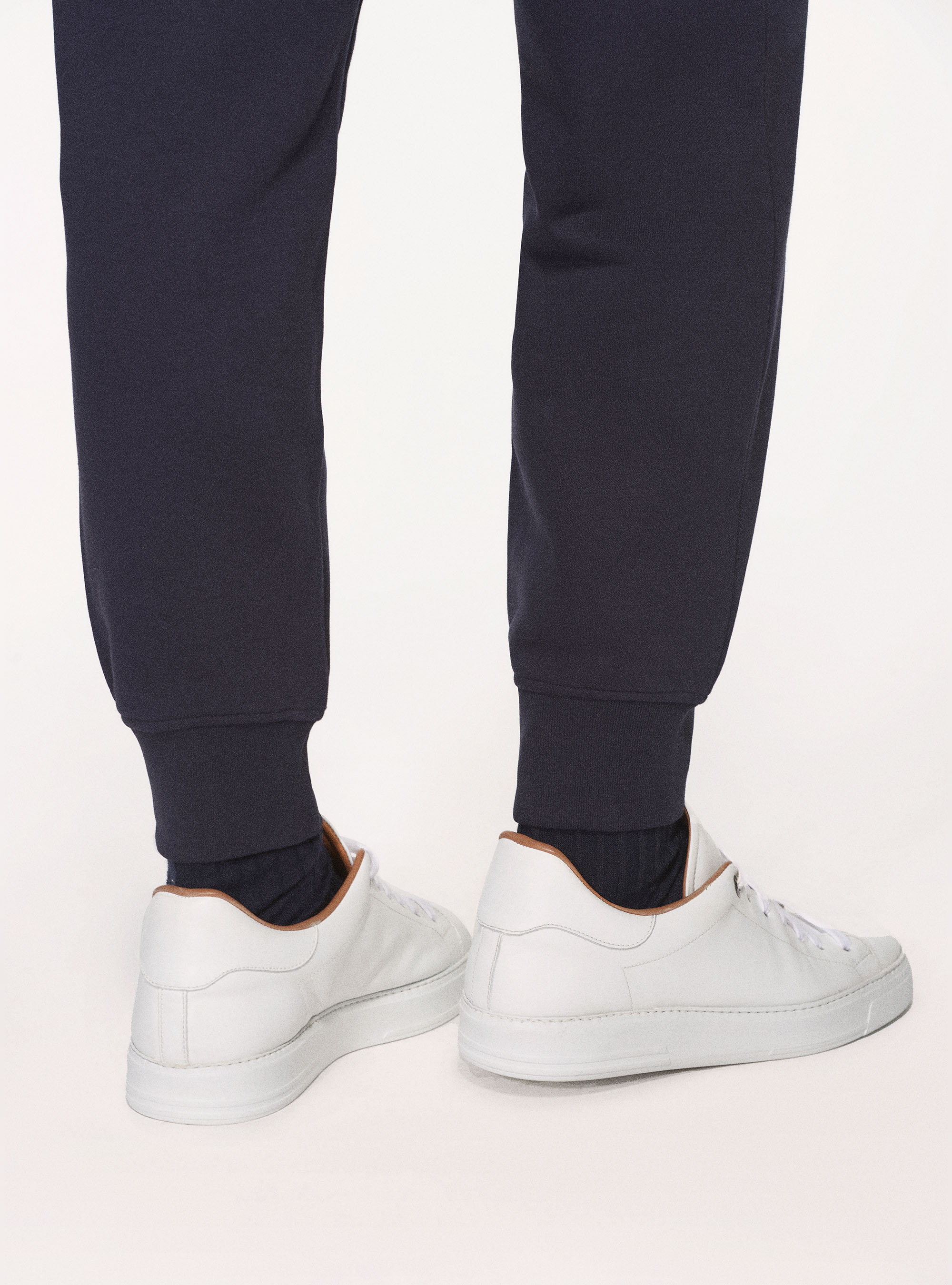 Fleece cotton-blend trousers with elasticated bottoms, NAVY BLUE