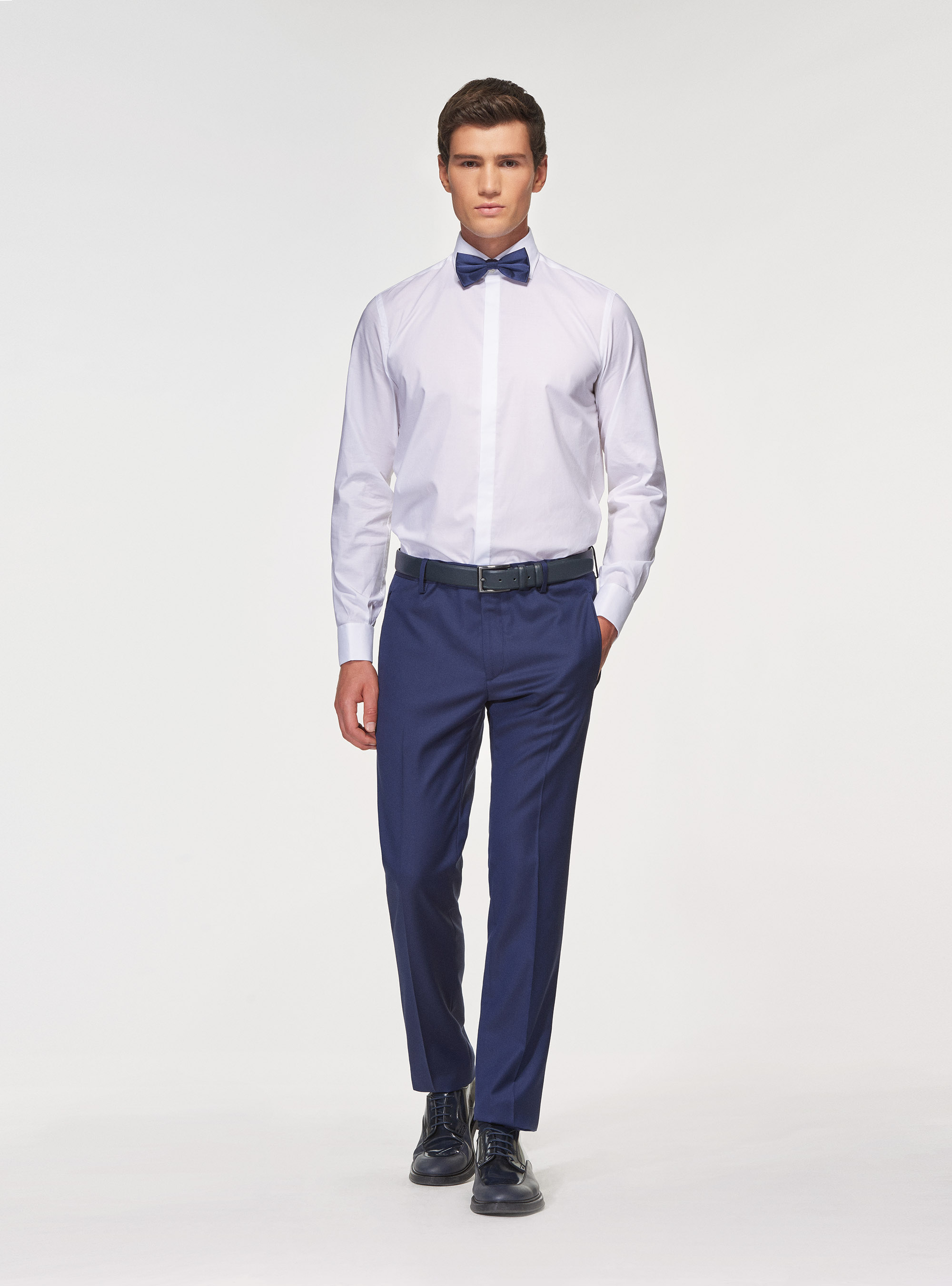 Camicia da smoking bianca con collo semi francese, BIANCO