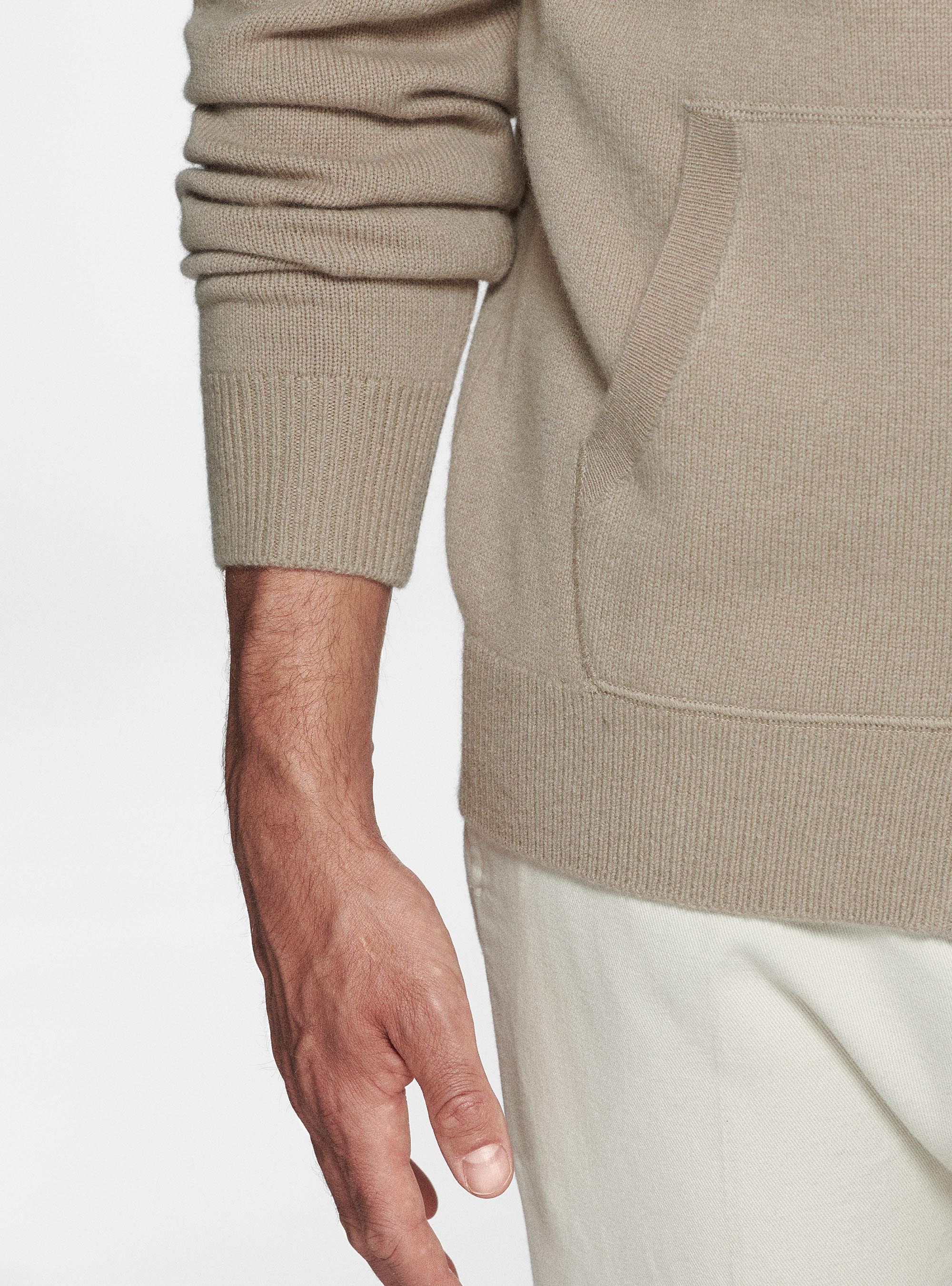 Cardigan in maglia con cappuccio in lana merino, SABBIA