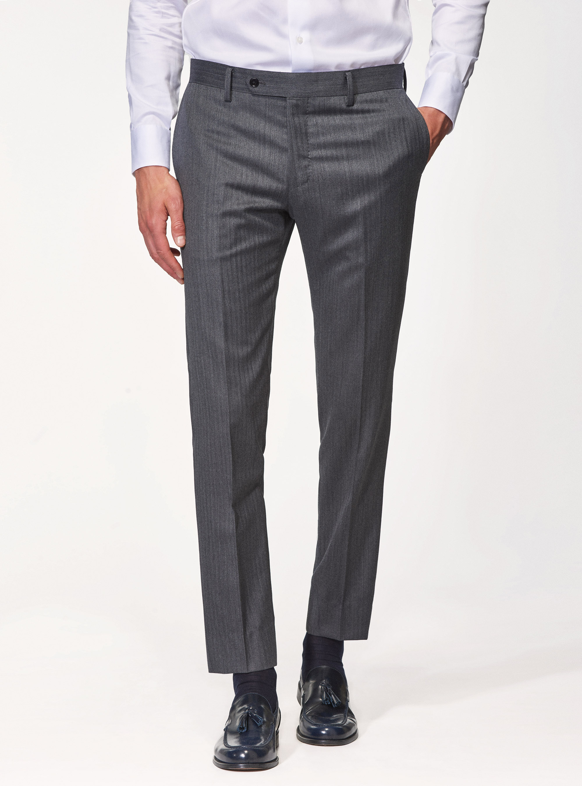 Pantaloni per abito in pura lana spigata superfine 110's Vitale Barberis Canonico, GRIGIO MELANGE 0151C