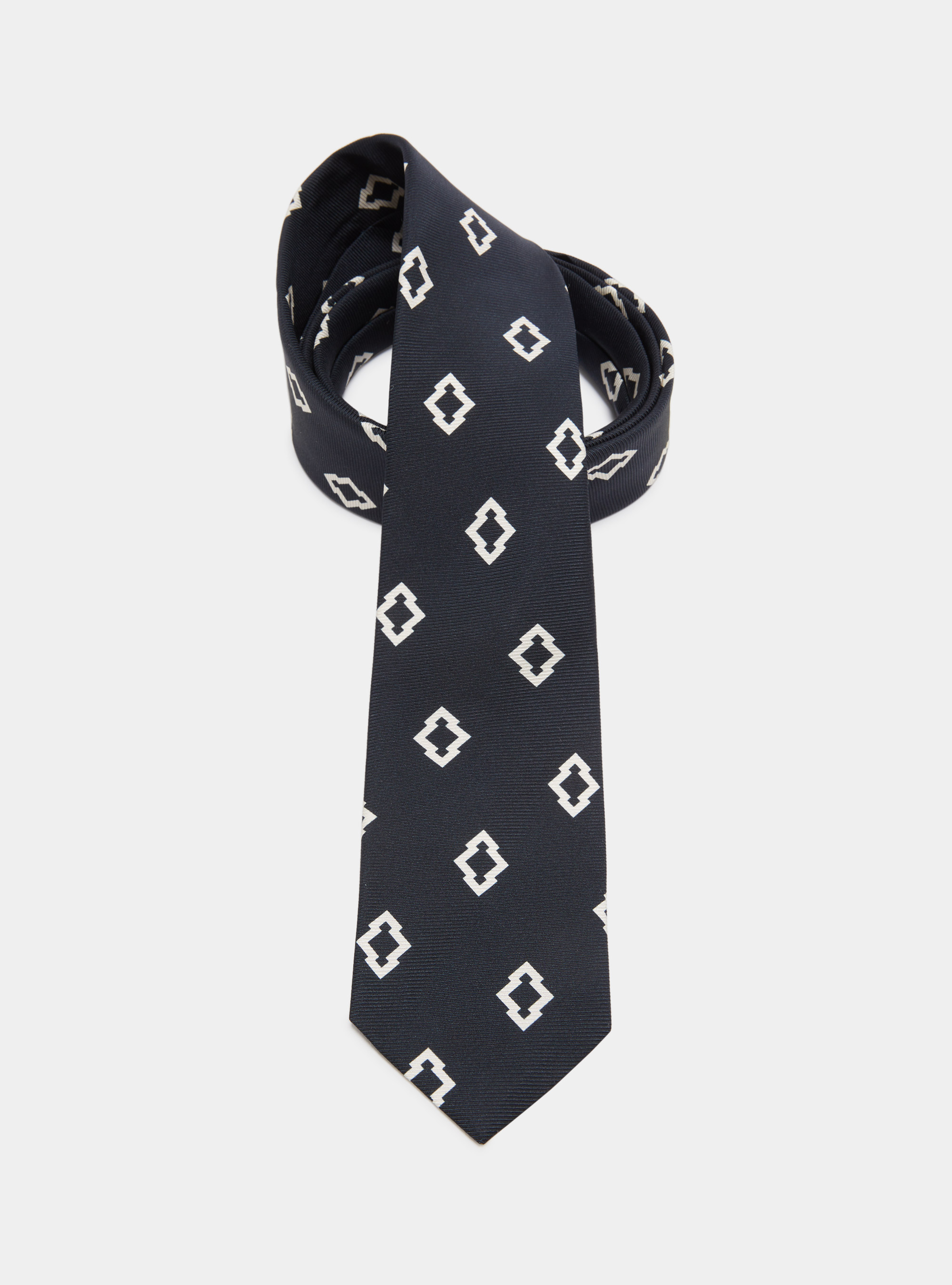 Ethnic print silk tie, NAVY BLUE