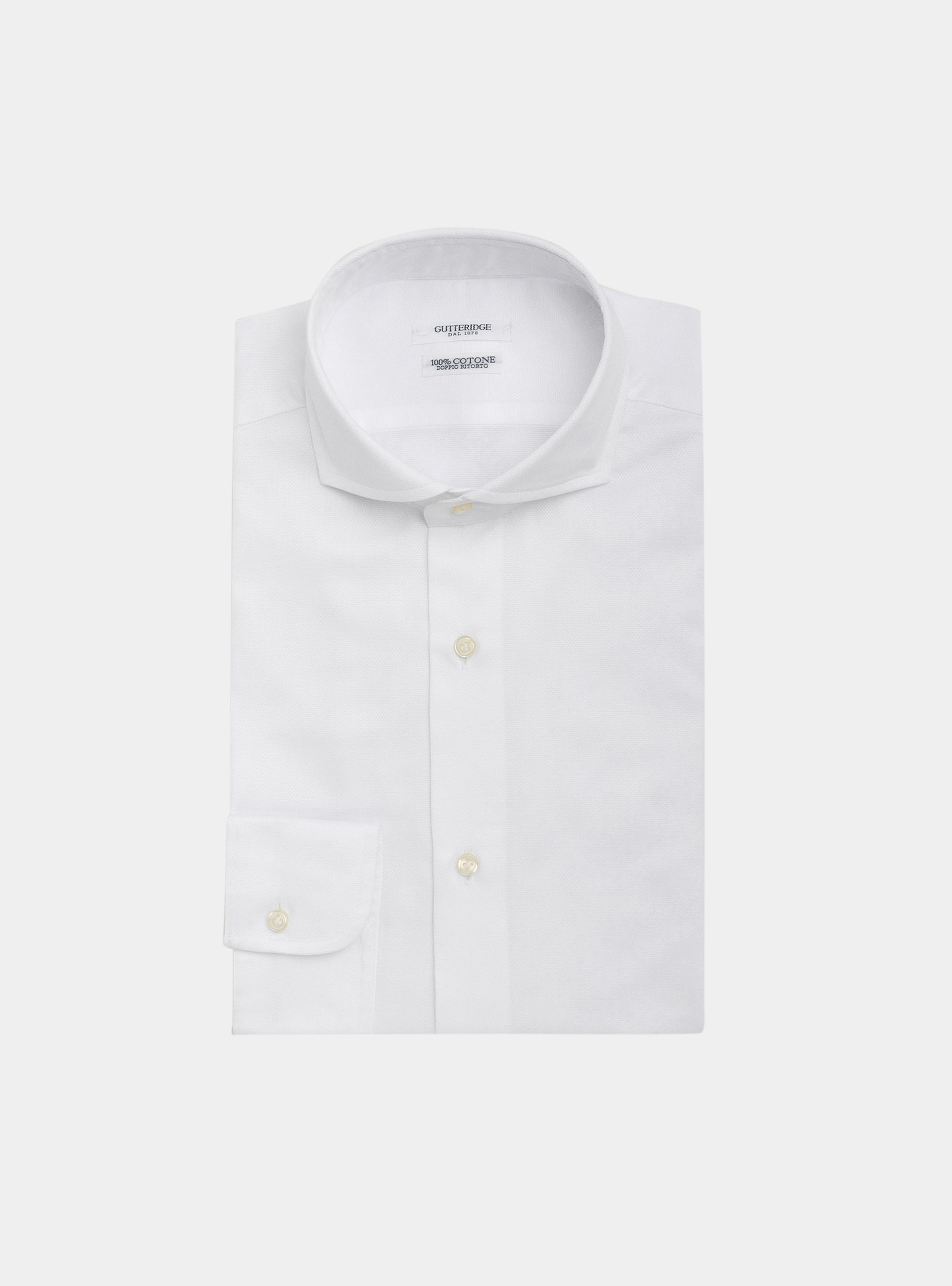 Camicia collo francese in cotone stretch armaturato, BIANCO