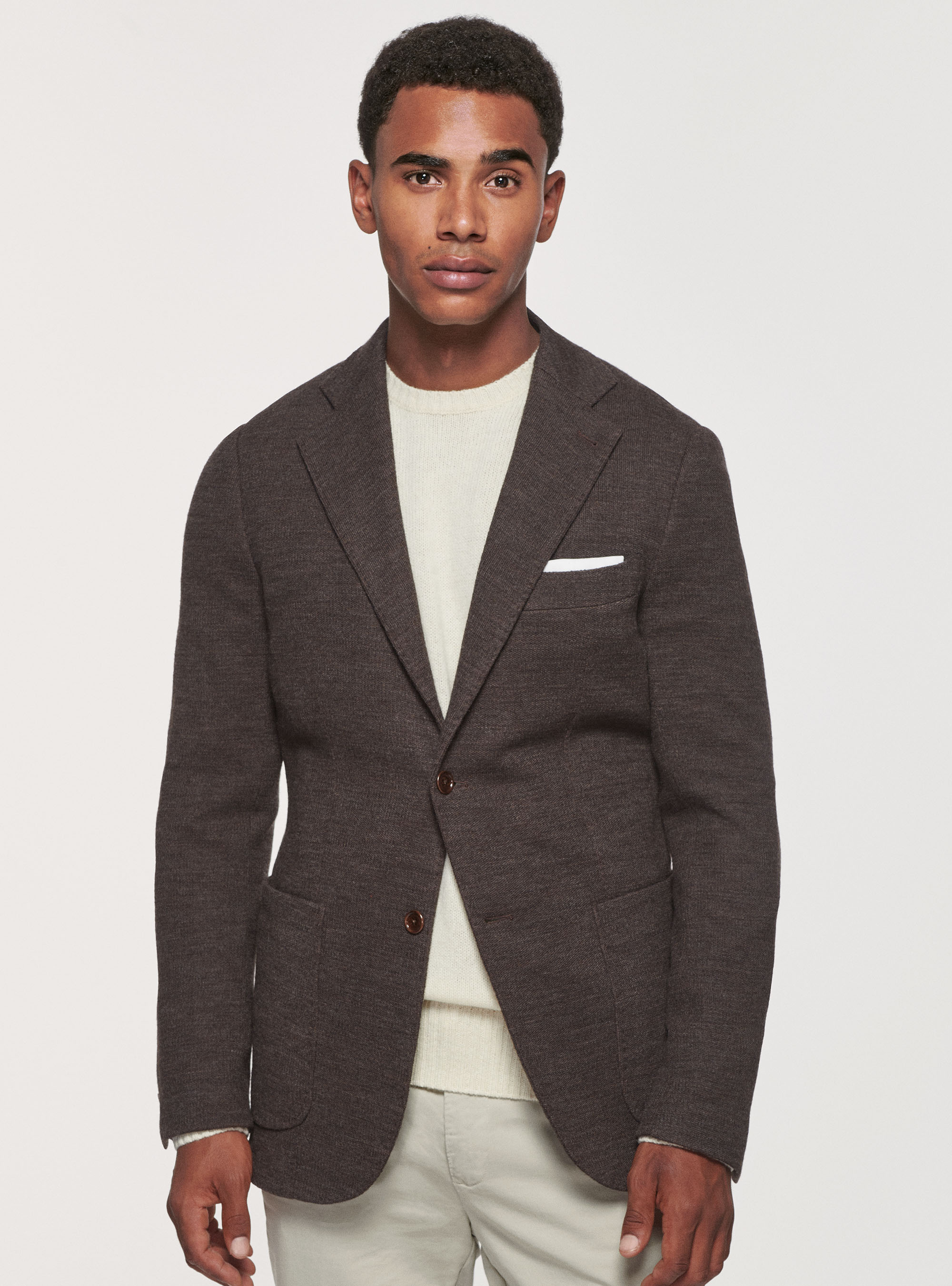 Giacca sfoderata in jersey di lana e cotone, MARRONE