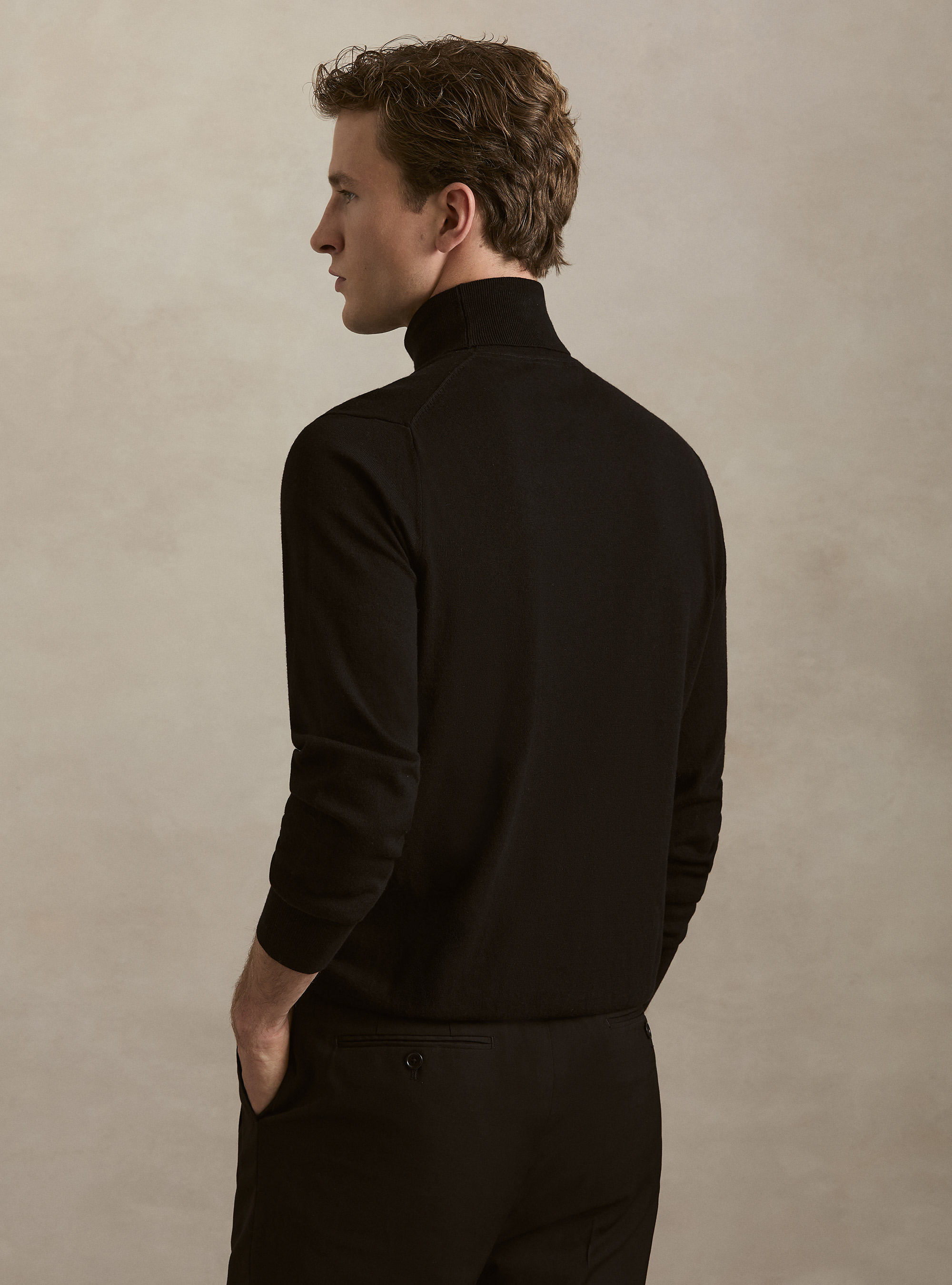 Dolcevita in cotone e cashmere, NERO
