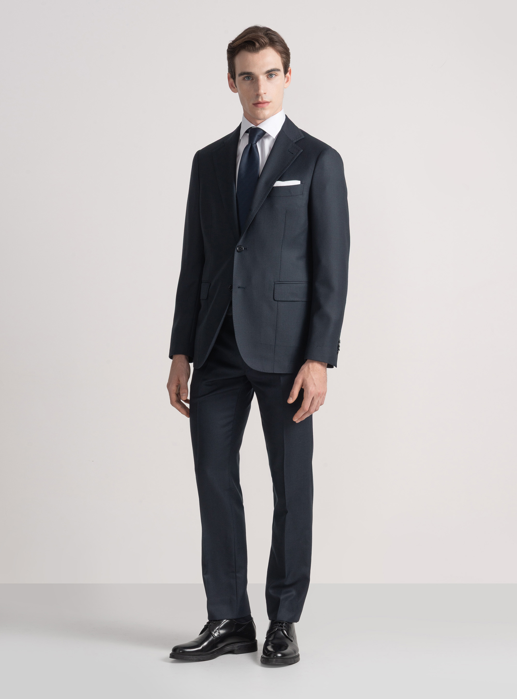 Pantaloni per abito in lana occhio di pernice Vitale Barberis Canonico, BLU NAVY