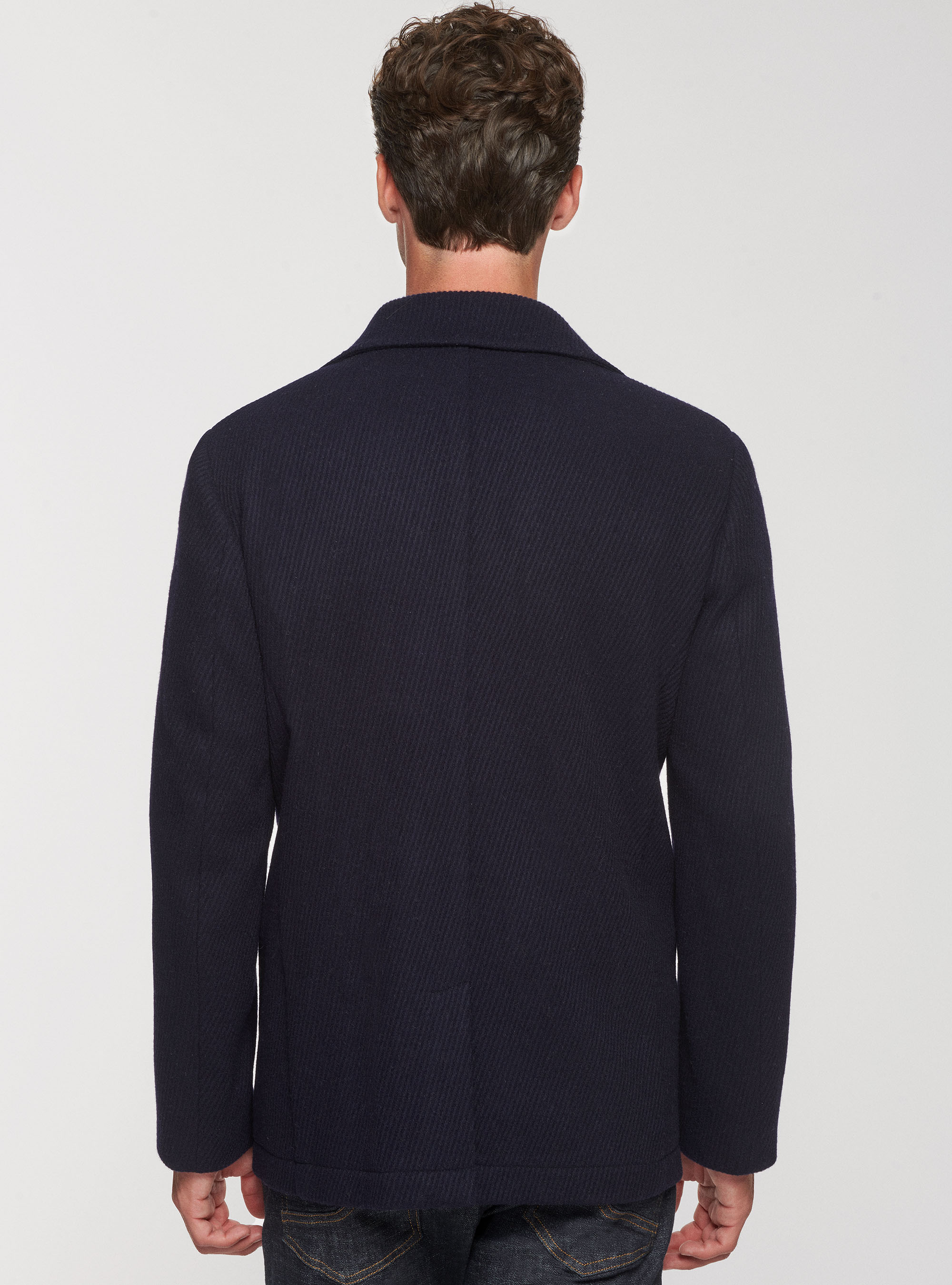 Peacoat in lana diagonale, BLU NAVY