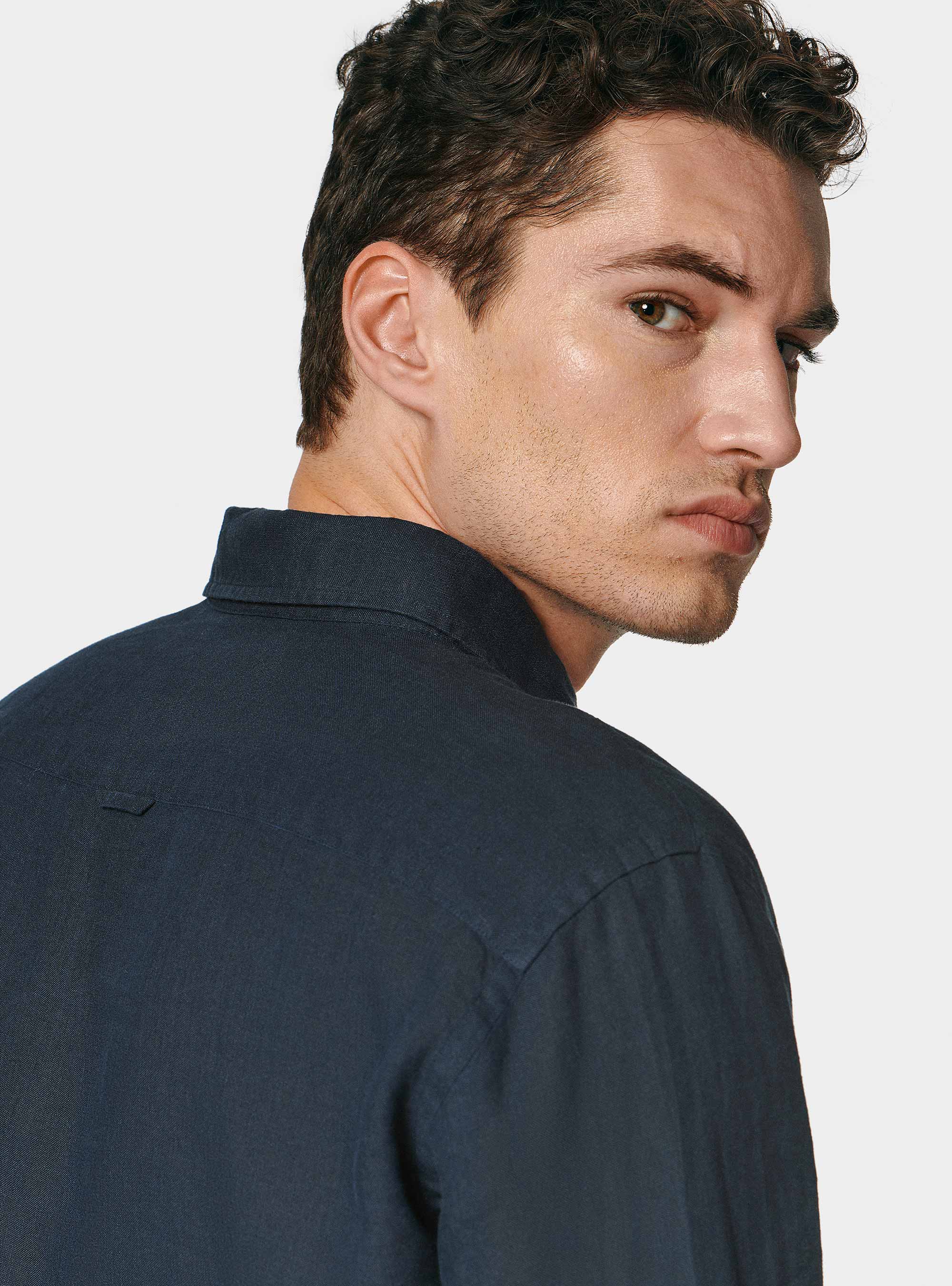 Camicia in puro lino, BLU NAVY