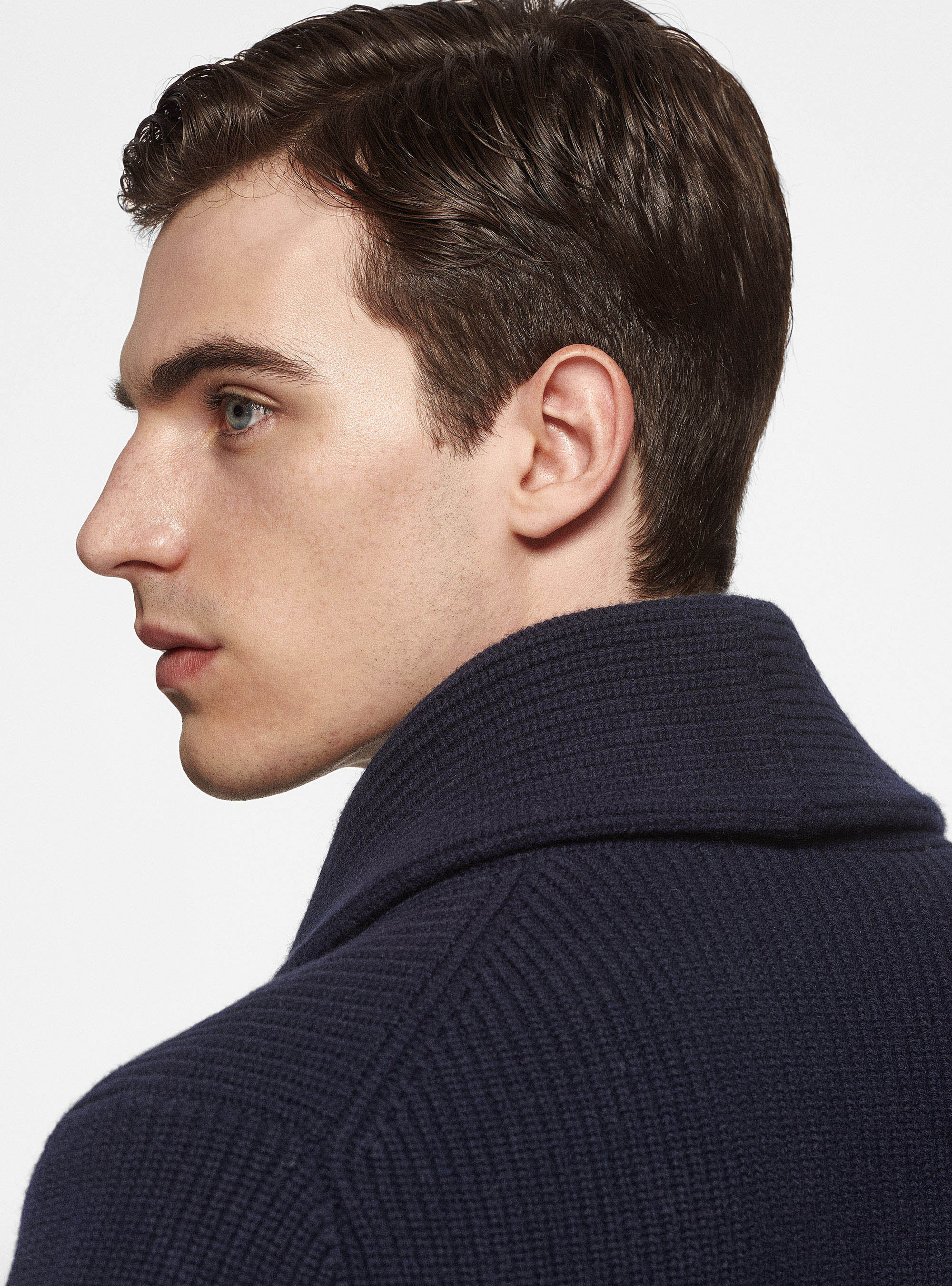 Pure merino wool shawl knit cardigan, NAVY BLUE