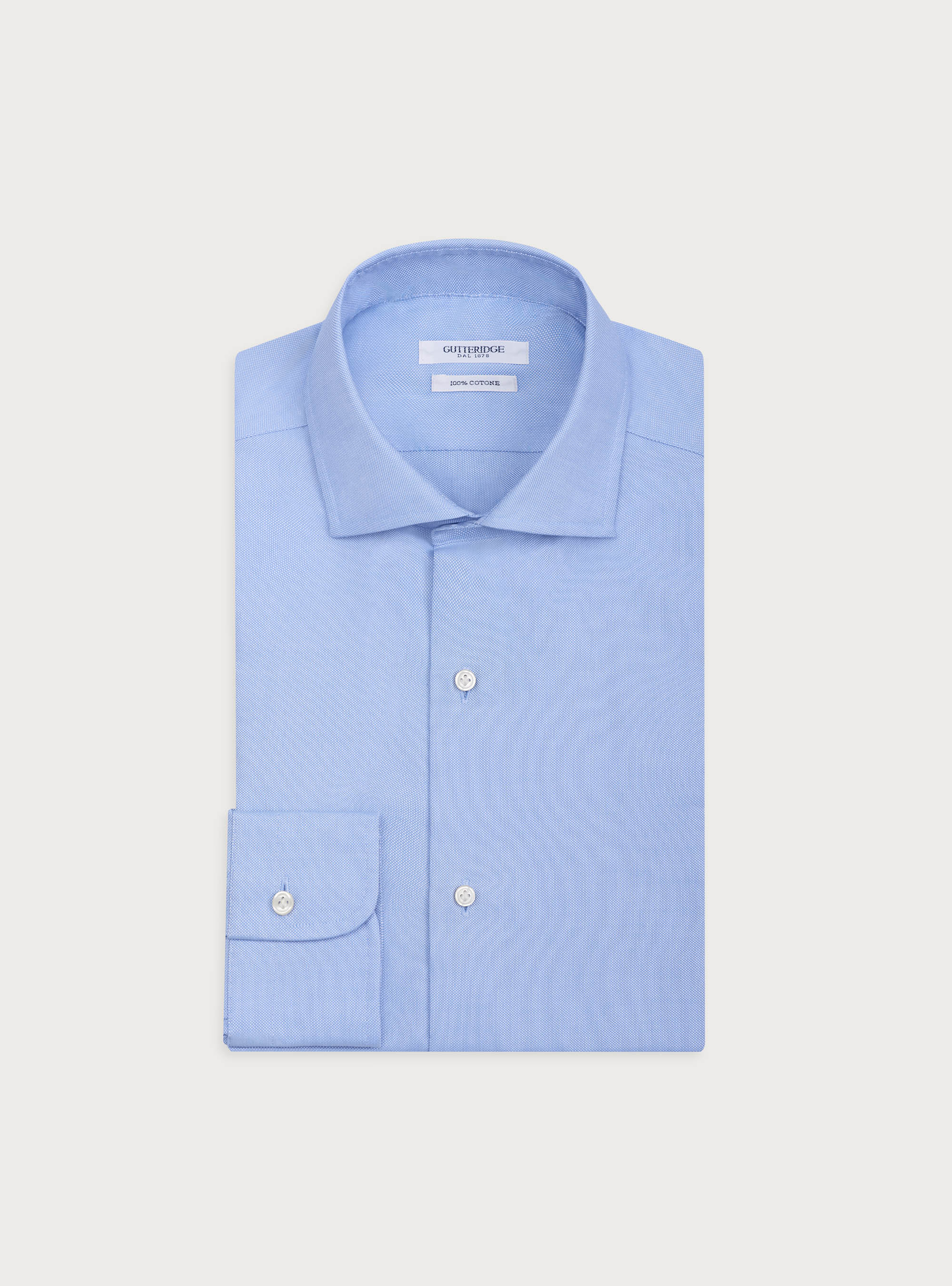 Camicia collo francese semiaperto in oxford, AZZURRO