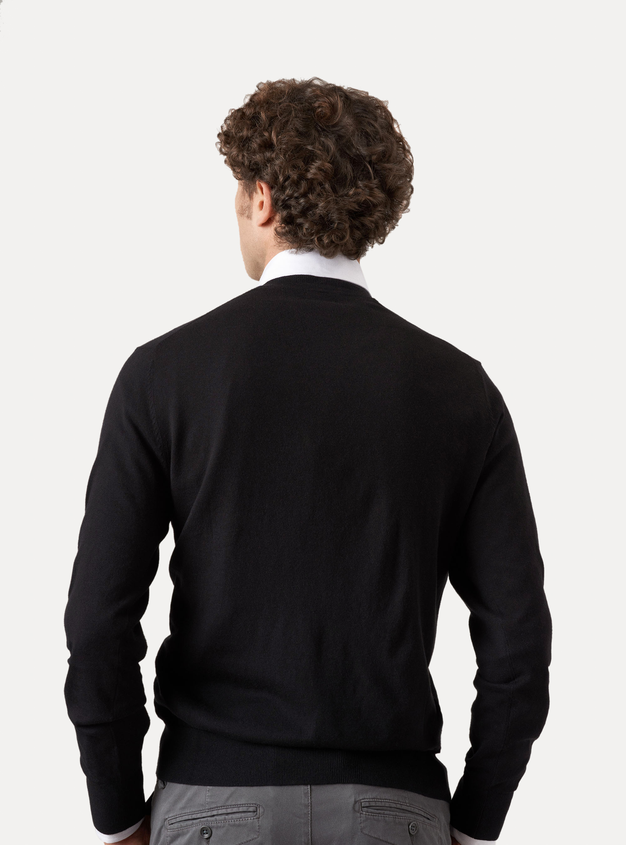 Maglia scollo a V in cotone seta e cashmere, NERO