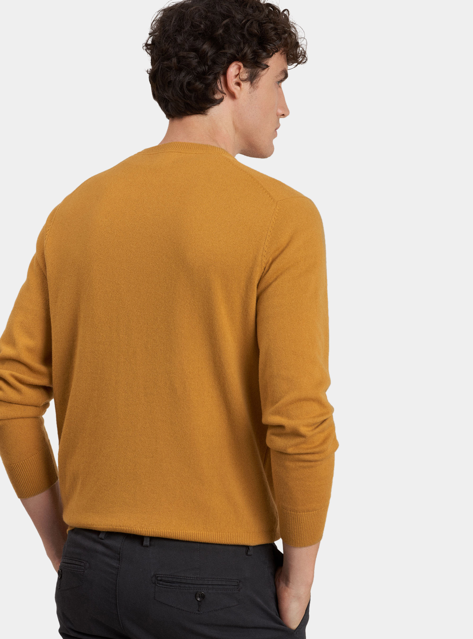 Crew-neck sweater 100% cashmere, SENAPE 0715C