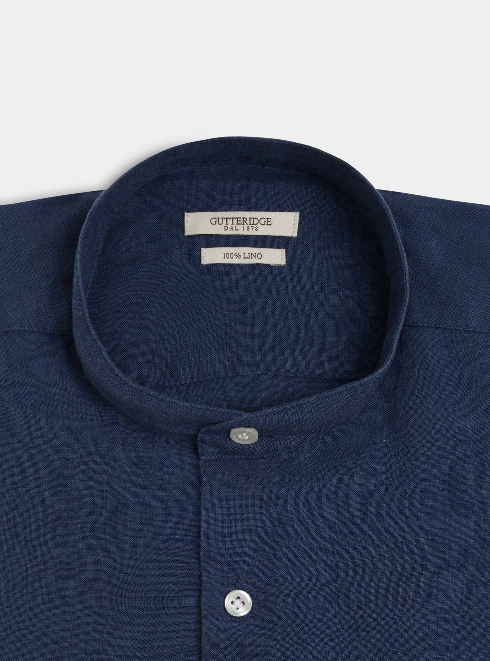 Camicia coreana in puro lino, BLU NAVY