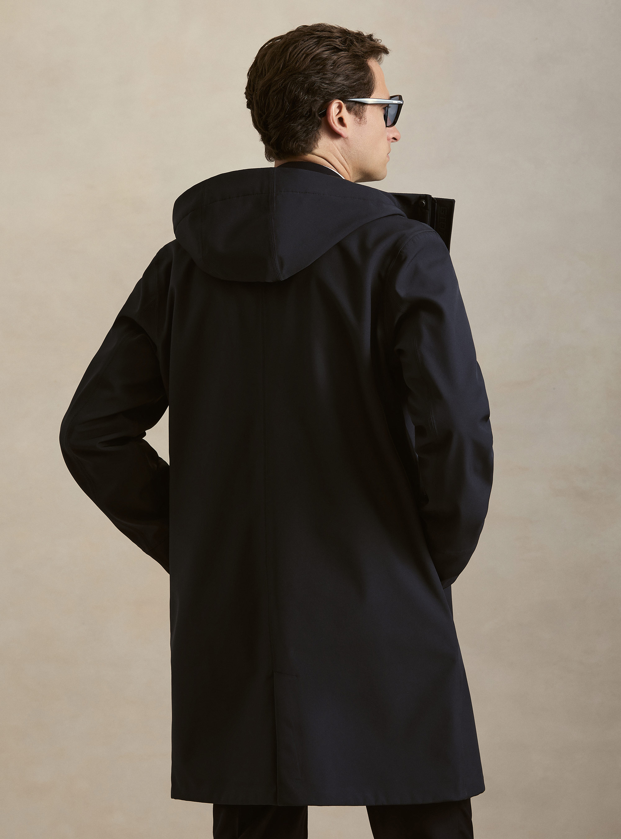 Giubbino lungo tecnico con cappuccio, BLU NAVY