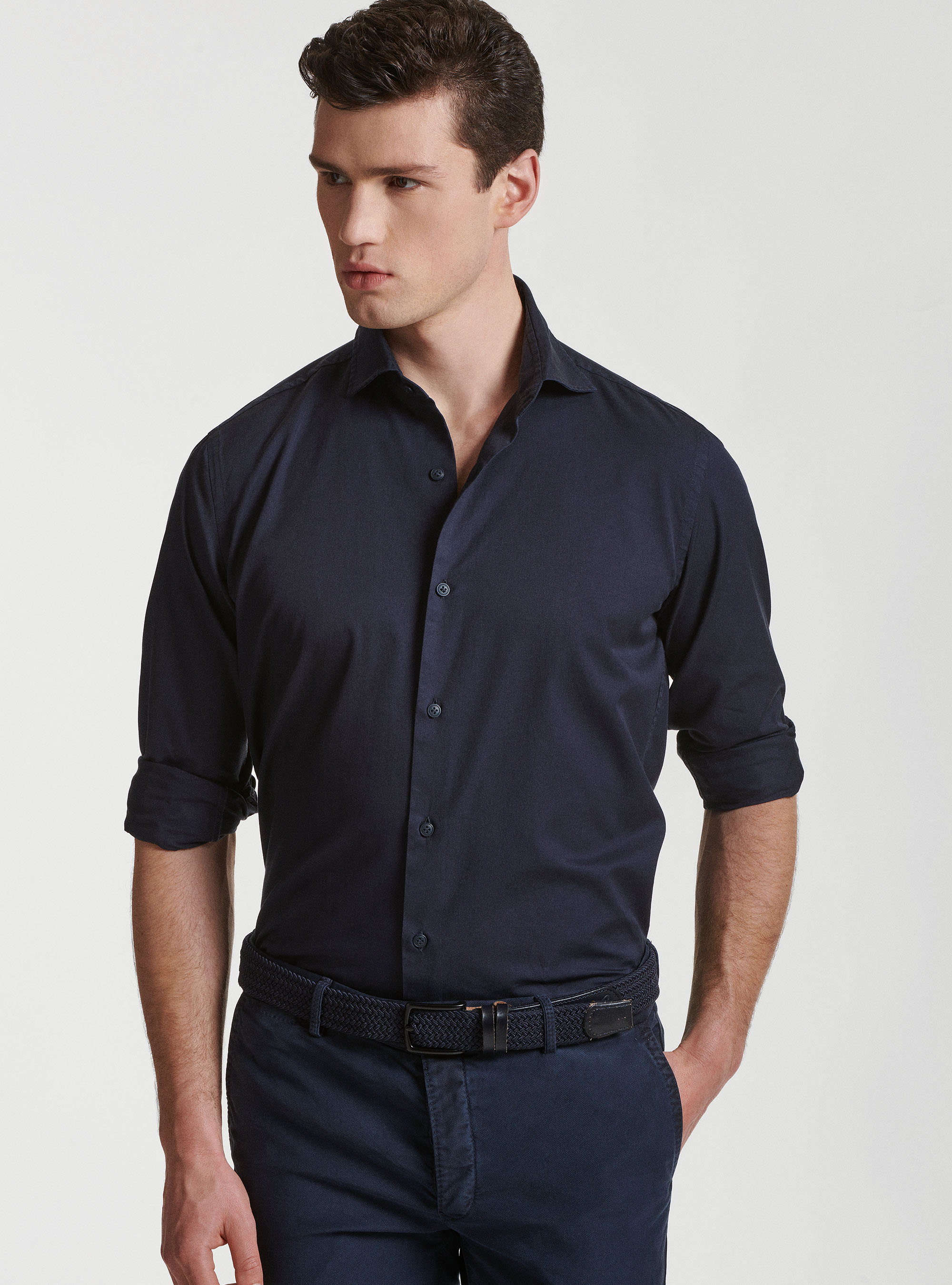 Camicia in cotone tinto in capo, BLU NAVY